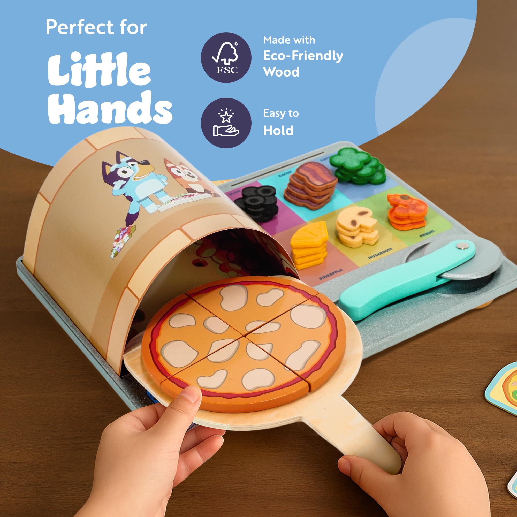 Bluey Pizza Girls Set - 35-Piece Wooden Pretend Play Food Set 10