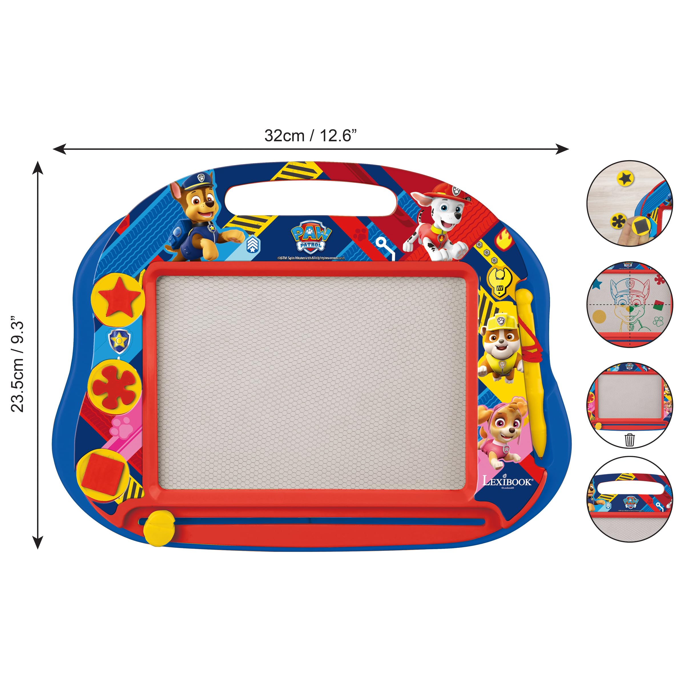 LEXIBOOK Paw Patrol Magic Magnetic Drawing Board - Multicolour Drawing, Stylus & 3 Stamps | Ages 3+ 5