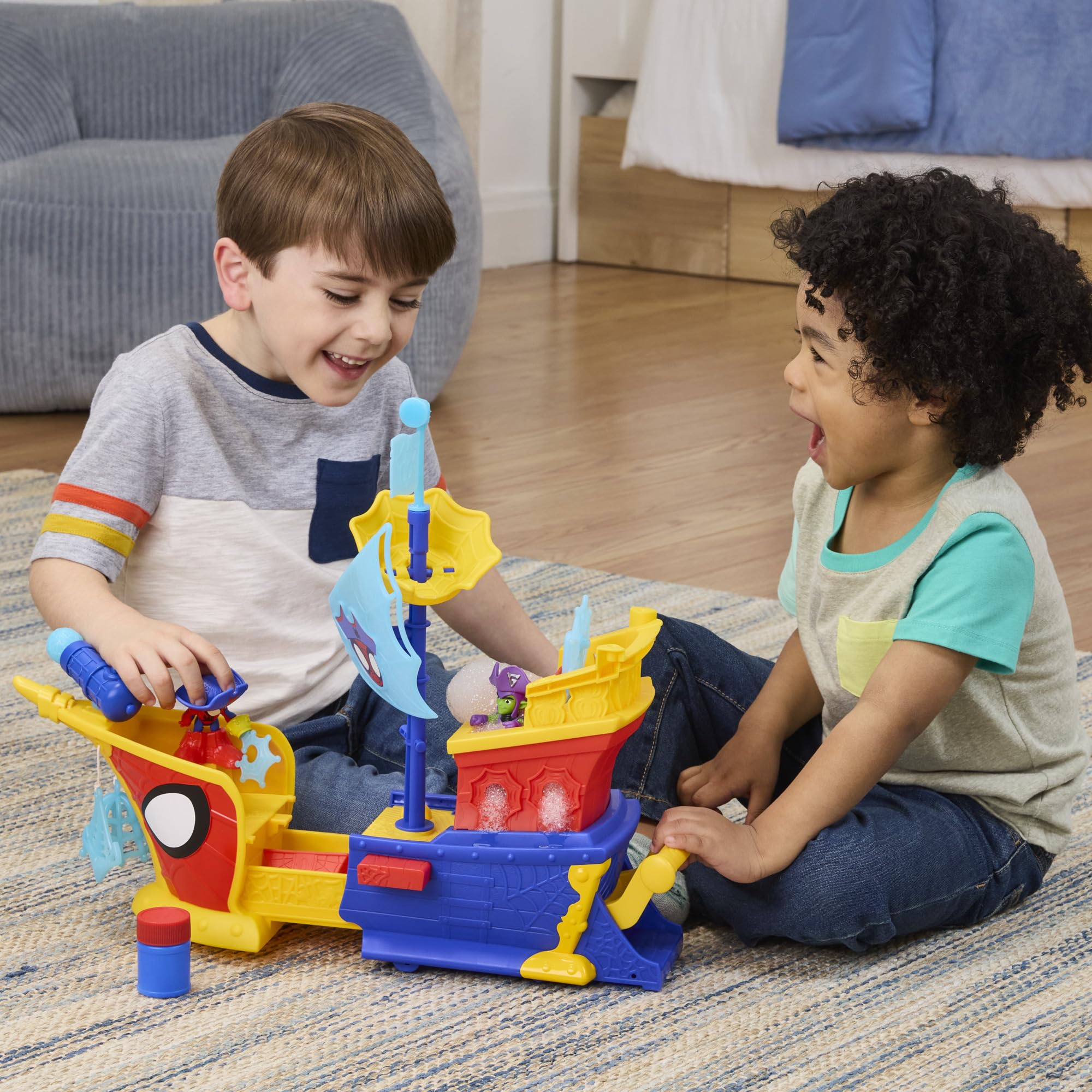 Spidey and His Amazing Friends Water-Webs Webs Ahoy Bubble Pirate Ship Playset - 43 cm with Real Bubble Maker, Spidey & Green Goblin Figures, Ages 3+ 7
