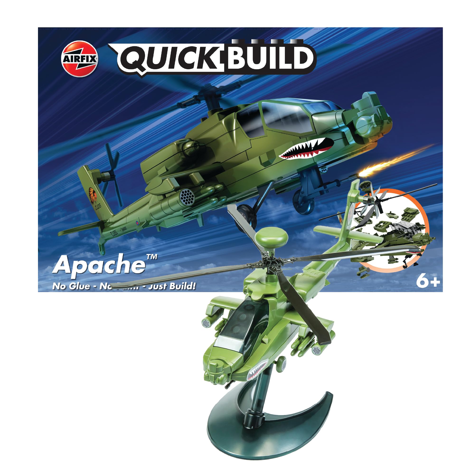 Airfix QUICKBUILD Apache Model Helicopter Kit - J6004, 40-Piece Snap-Fit Aircraft Model for Kids 8+