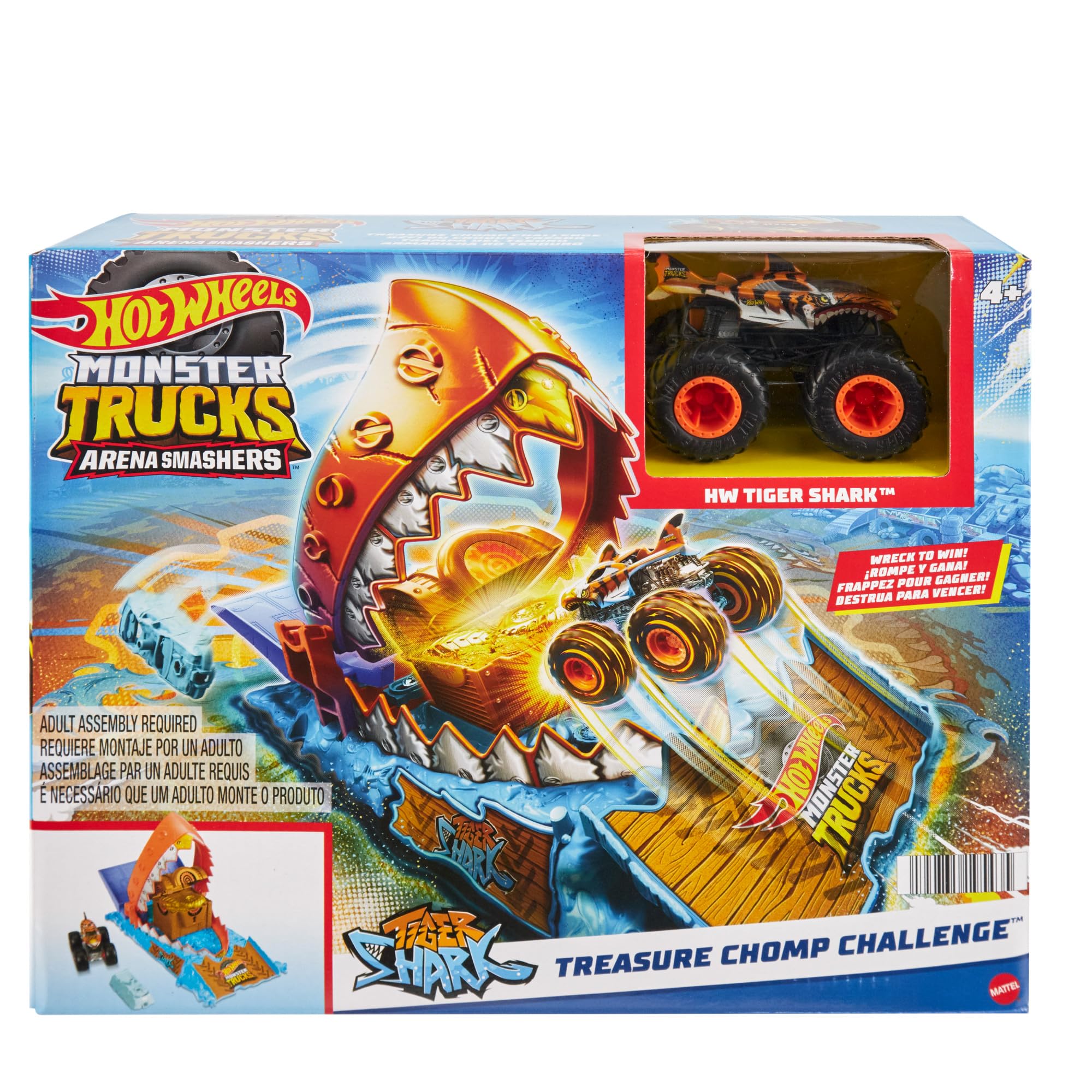 Hot Wheels Monster Trucks Arena Smashers Treasure Chomp Challenge Playset - Tiger Shark Action Playset for Kids 5