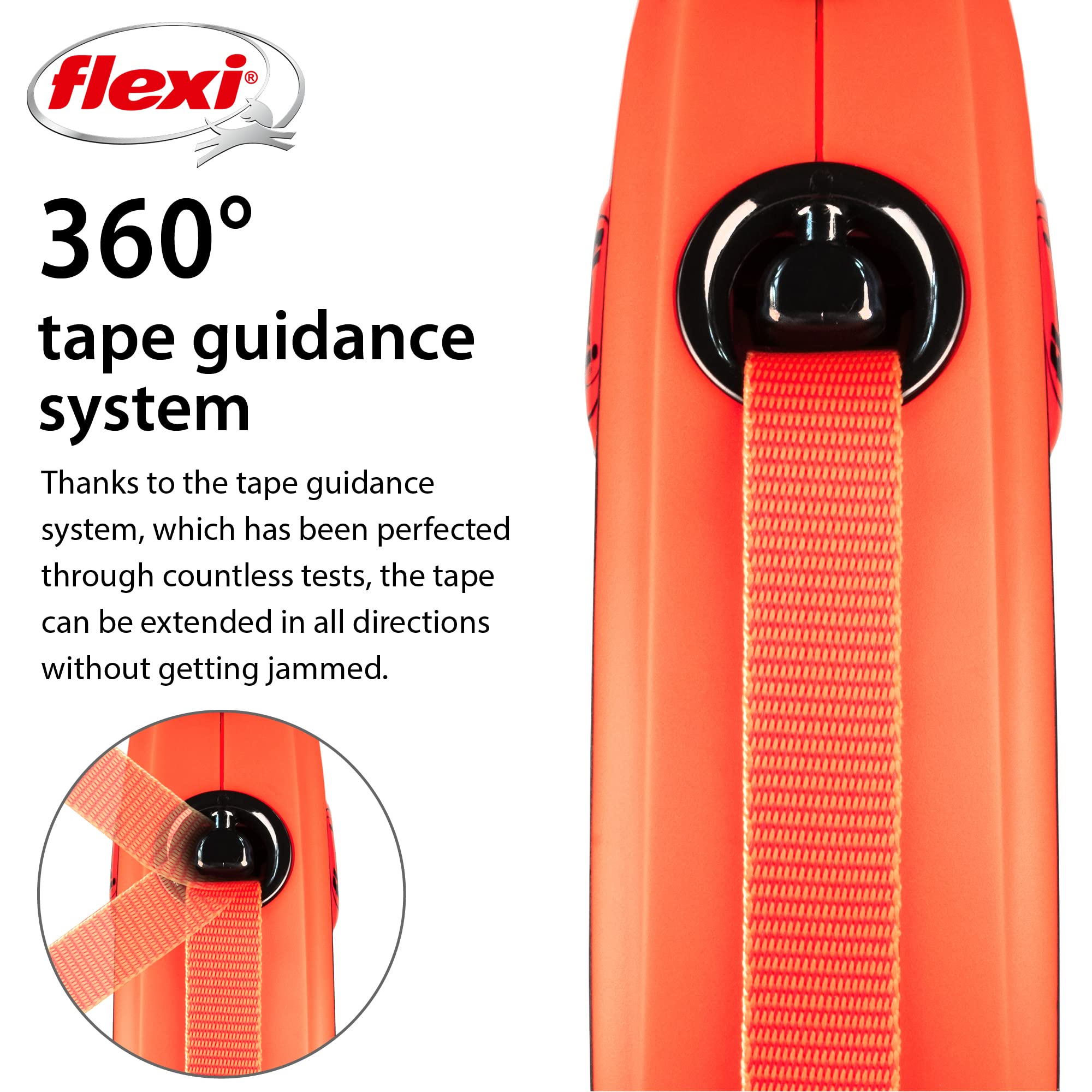 flexi Xtreme S Retractable Dog Lead Tape Orange/Black | 5m Length | Up to 20kg/44lb 4