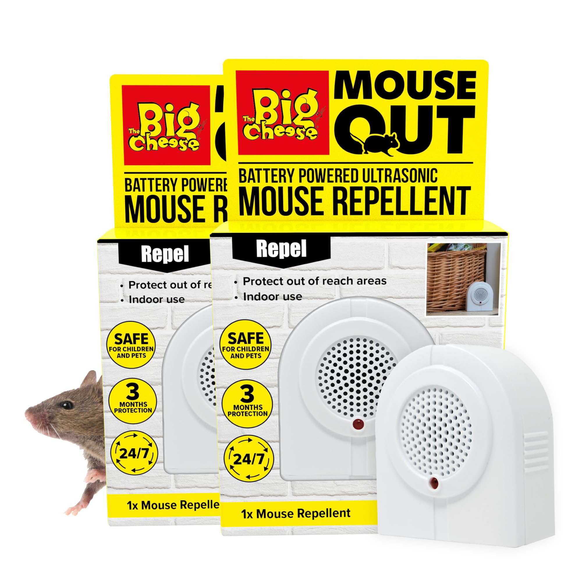 The Big Cheese Mouse Out Battery Powered Mouse Repellent - Portable Ultrasonic Protection | 2 Pack