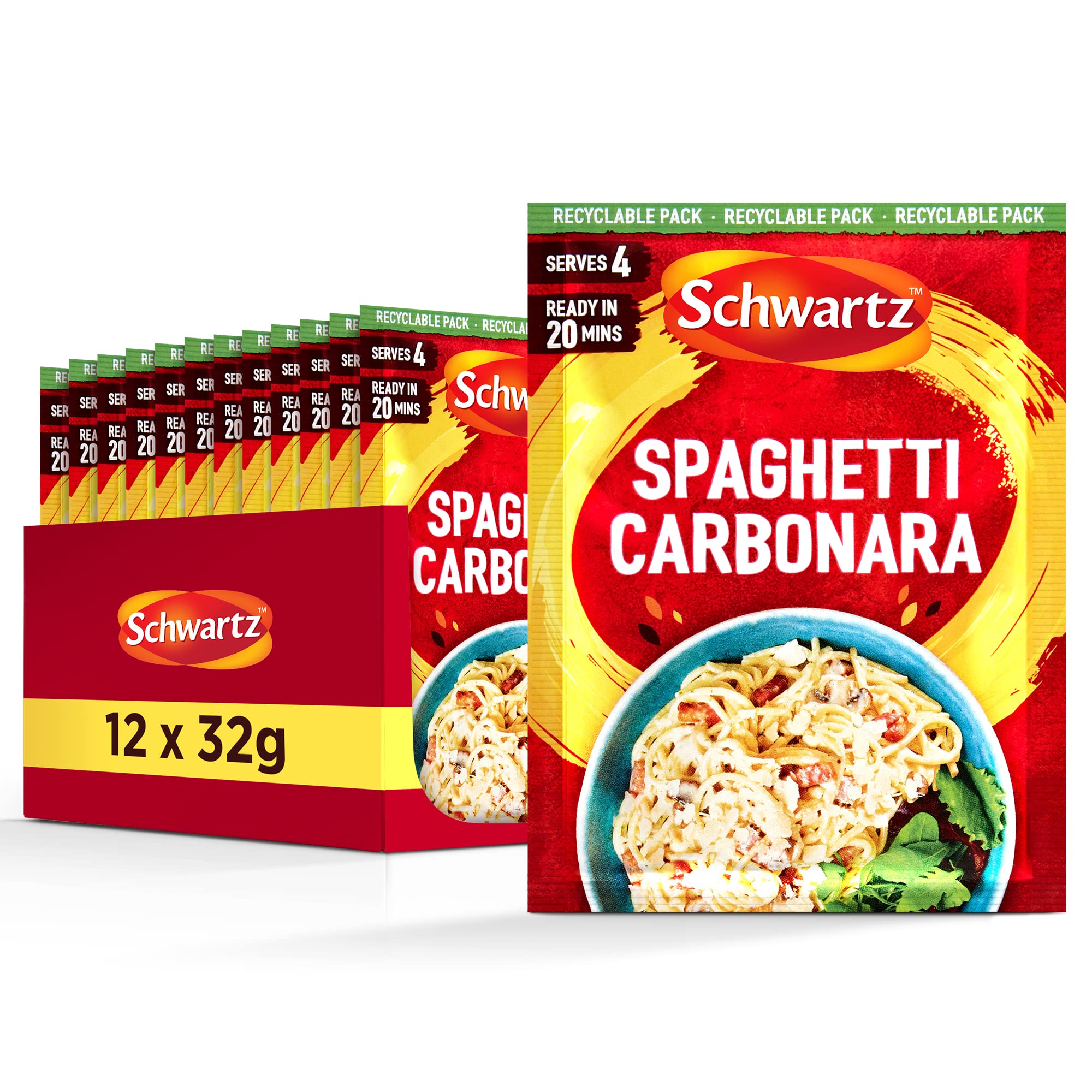 Schwartz Spaghetti Carbonara 32g | Serves 4 | Pack of 12 | Creamy Herb & Spice Mix