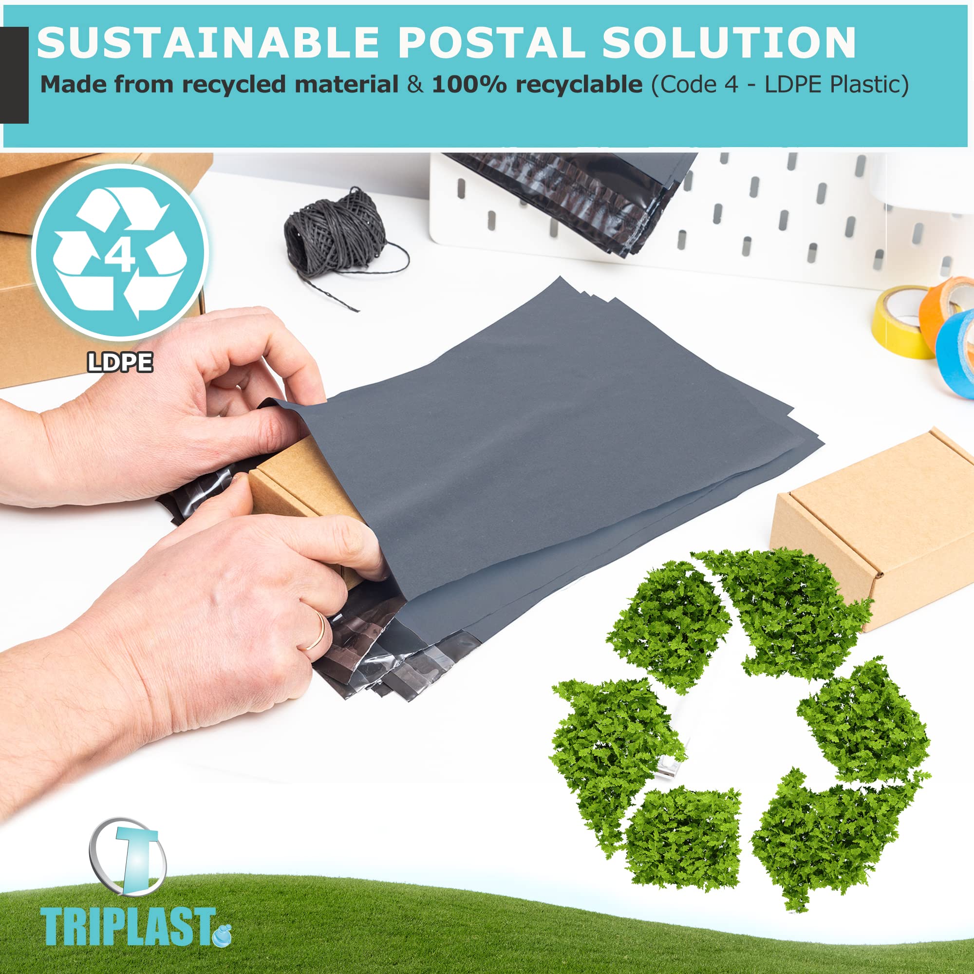 Triplast Plastic Mailing Postal Bags - 10 x 14 Inch Grey, Puncture Resistant | Pack of 200 6