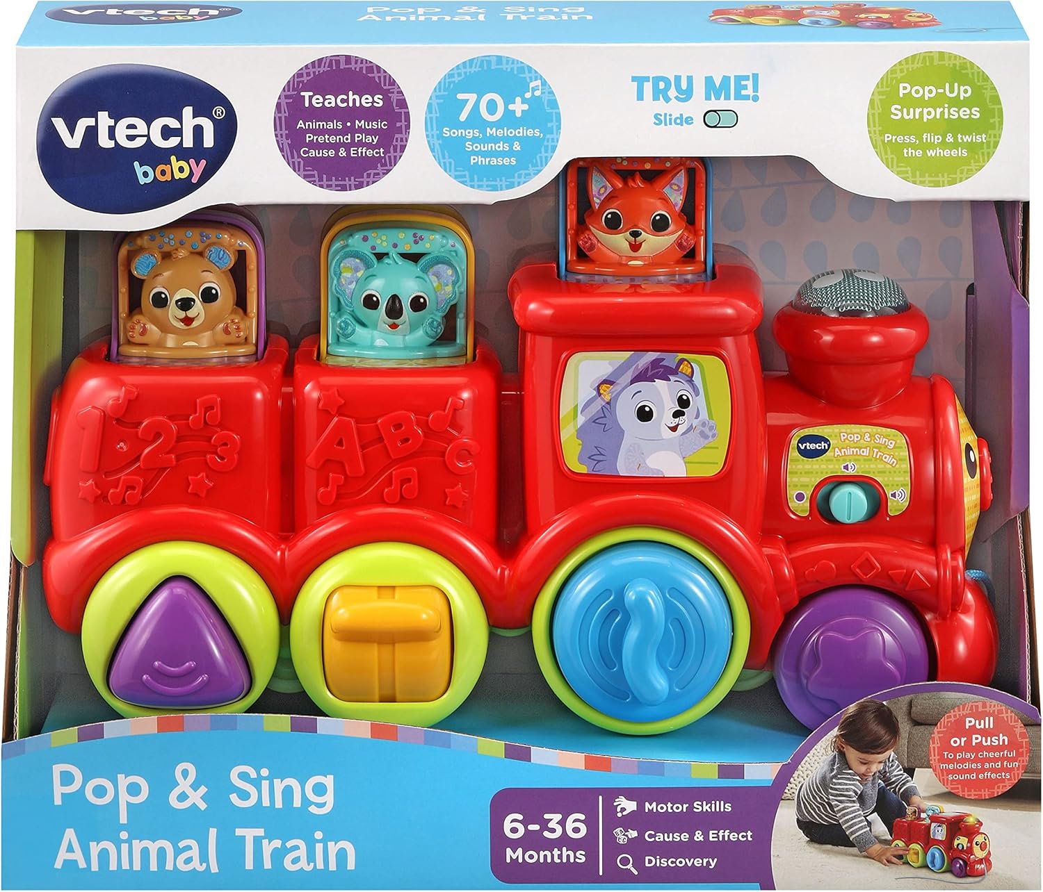VTech Pop & Sing Animal Train - Interactive Musical Push & Pull Toy for Babies 6-36 Months 4