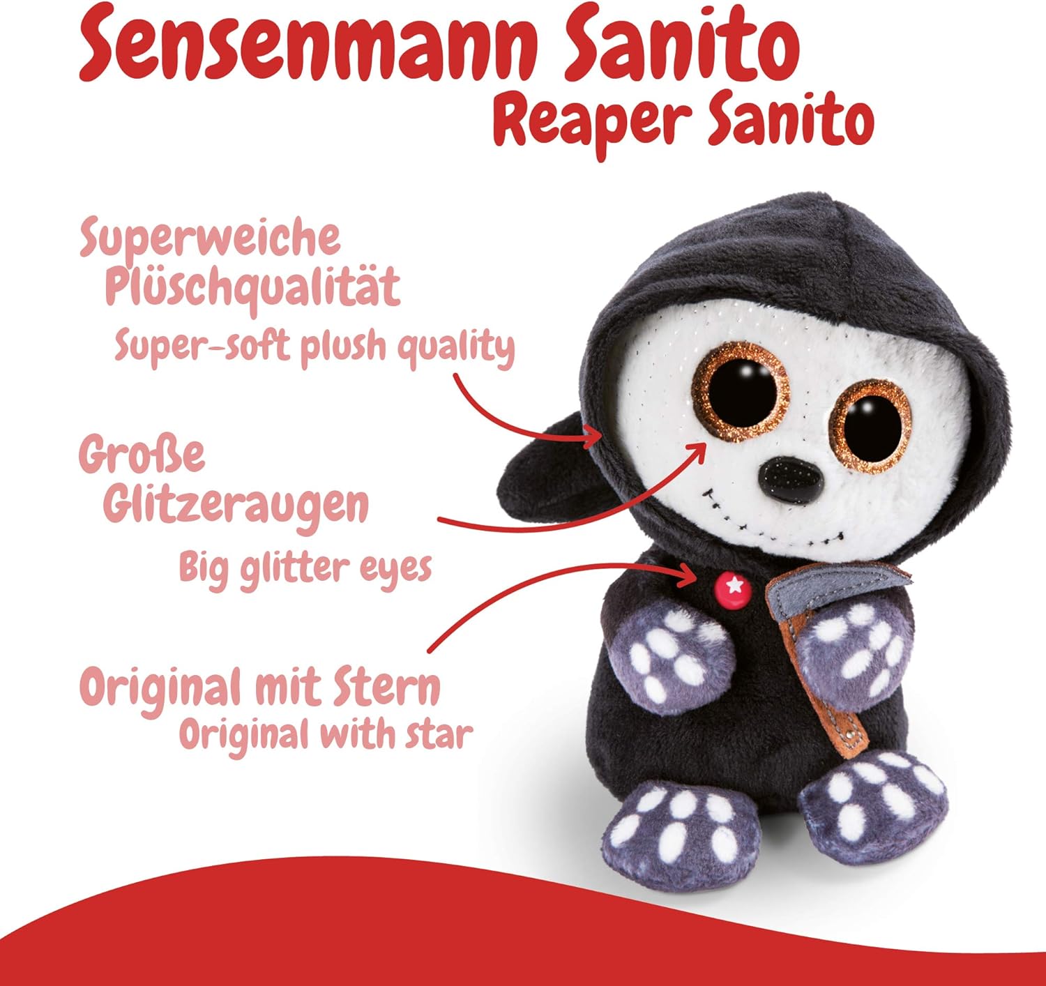 Nici Glubschis Cuddly Soft Toy - Grim Reaper Sanito Halloween Plush, Black 5