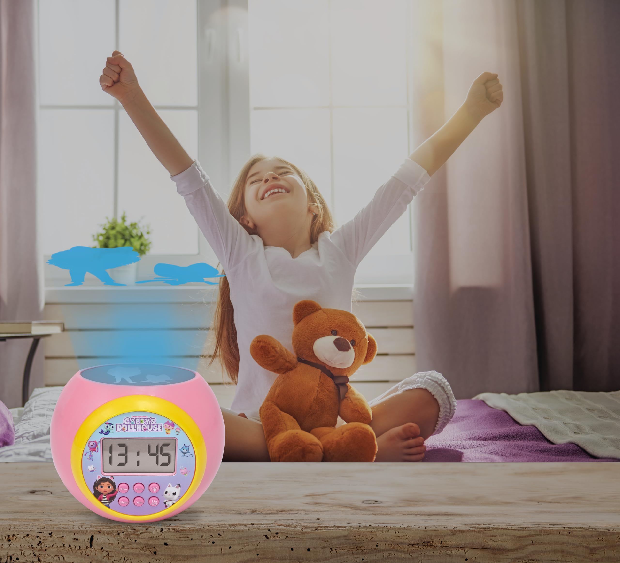 Gabby's Dollhouse Projector Alarm Clock with Nightlight - Pink 9