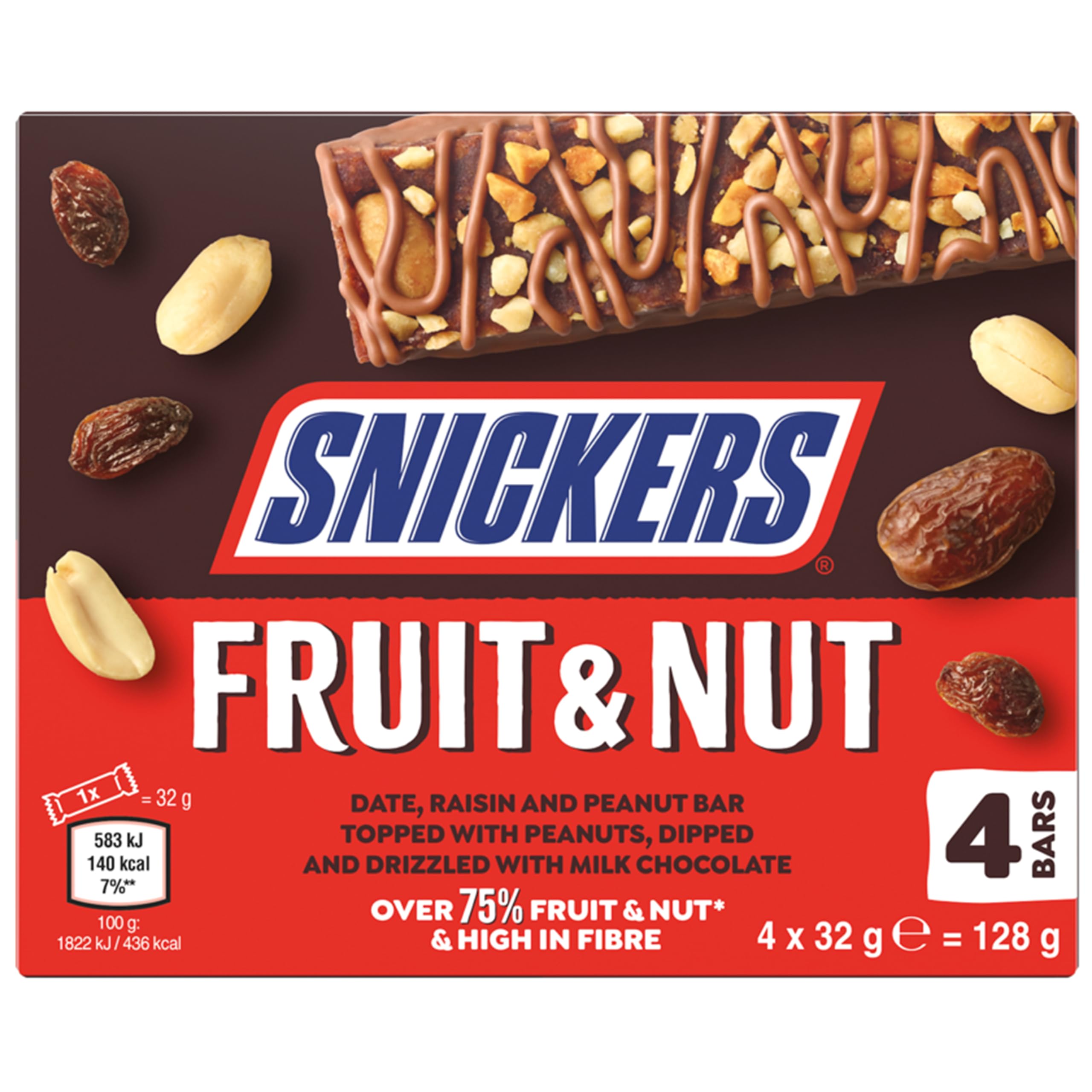 Snickers - Triple Treat Fruit & Nut Milk Chocolate Snack Bars Multipack (4 x 32g)