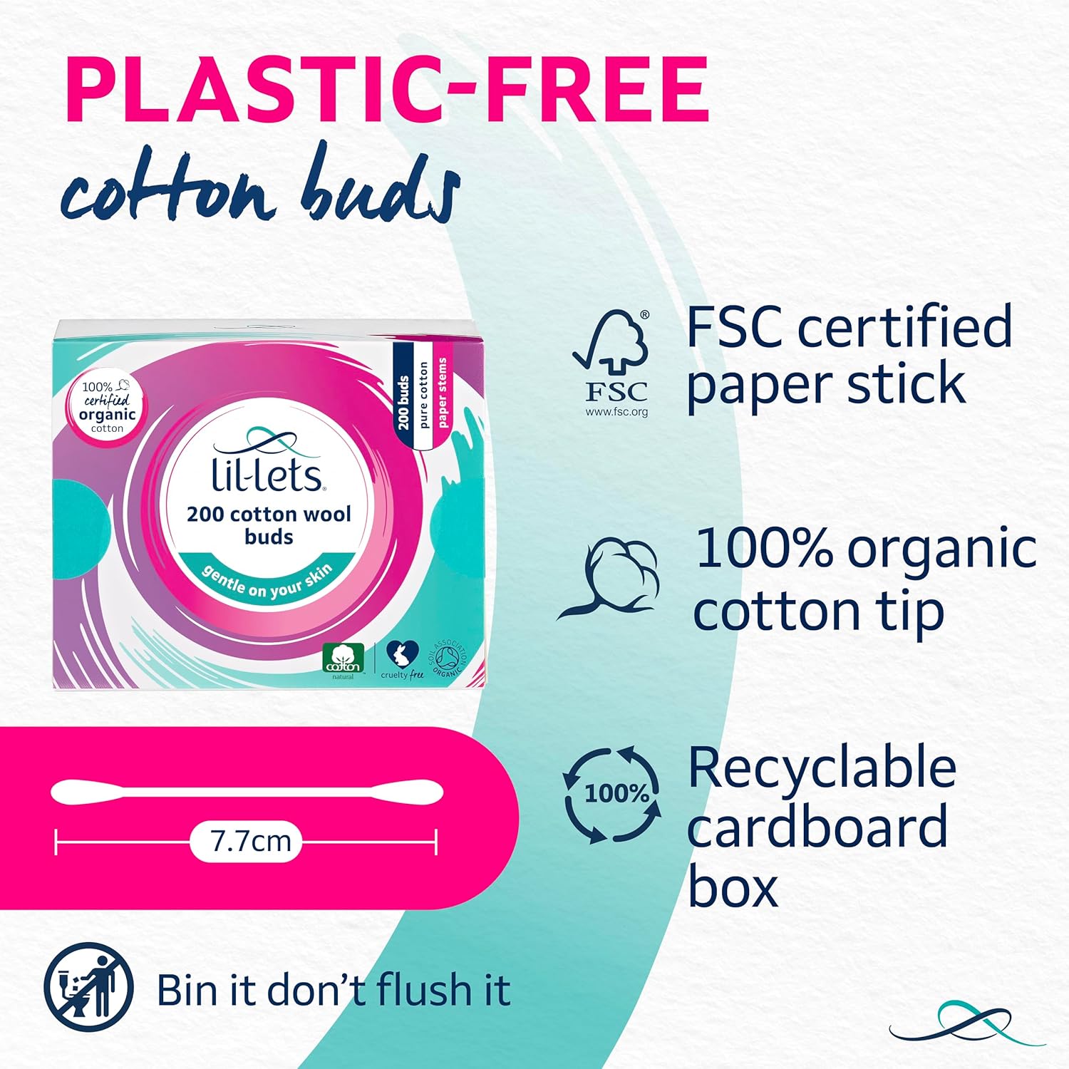 Lil-Lets Cotton Wool Buds (100% Pure Organic, Plastic-Free, FSC Certified) 5