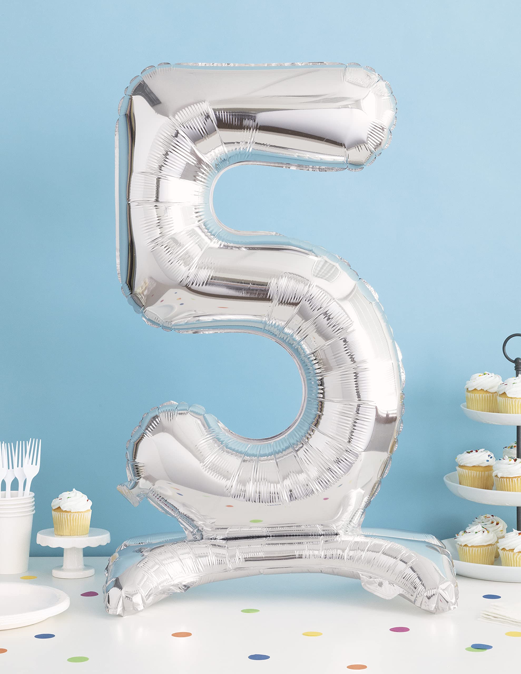 Majestic Silver Number 5 Foil Balloon - Elegant Party Decor for Milestone Celebrations