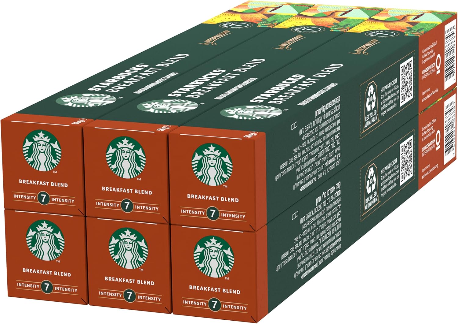 STARBUCKS - Breakfast Blend Medium Roast Coffee Capsules, 60 Capsules (6 x 10) for Nespresso Machines