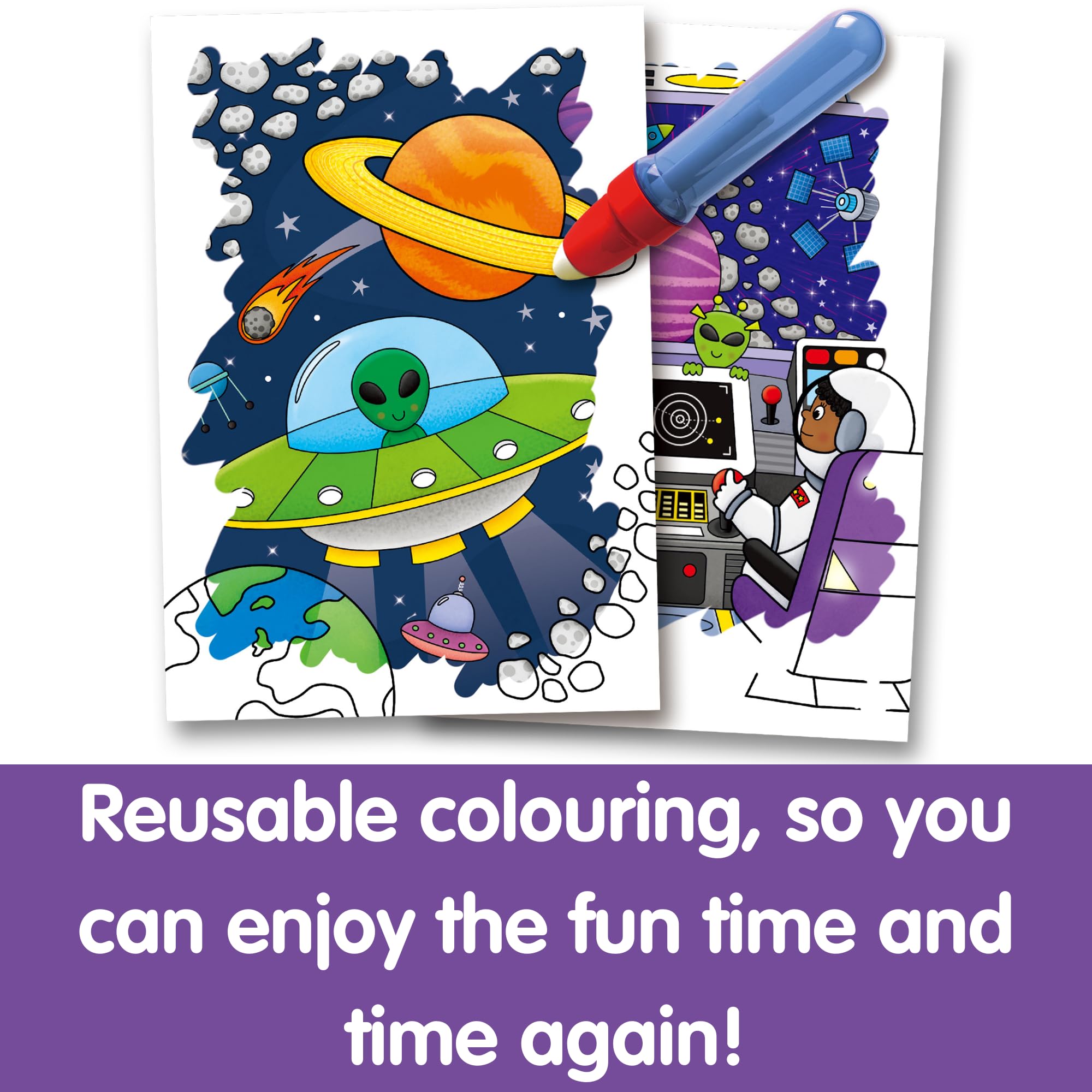 Galt Water Magic Space - Reusable Water-Reveal Colouring Book for Kids 4