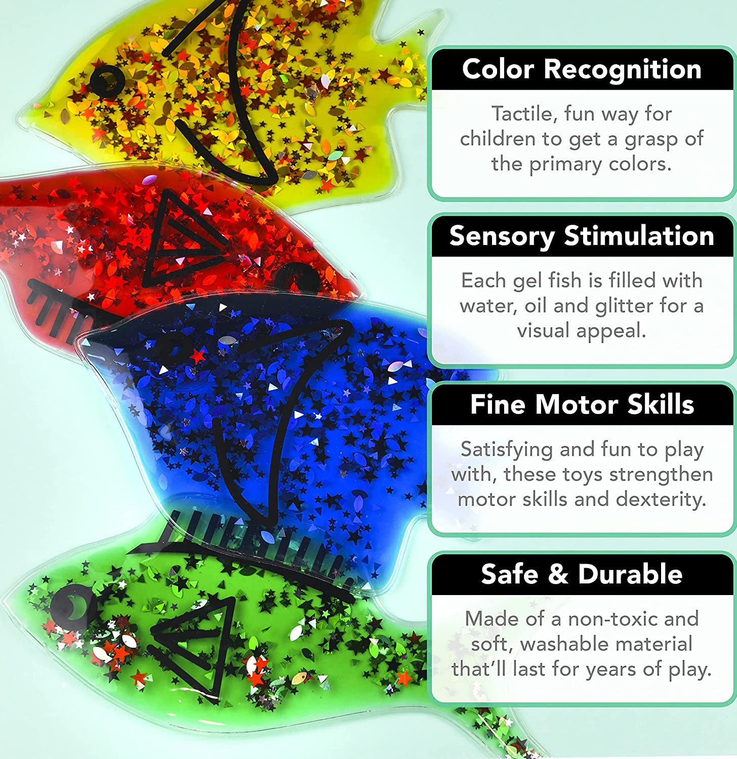 Gel Squidgy Sparkle Sensory Fish Fidget Toys - 4 Pack for Tactile Play 7
