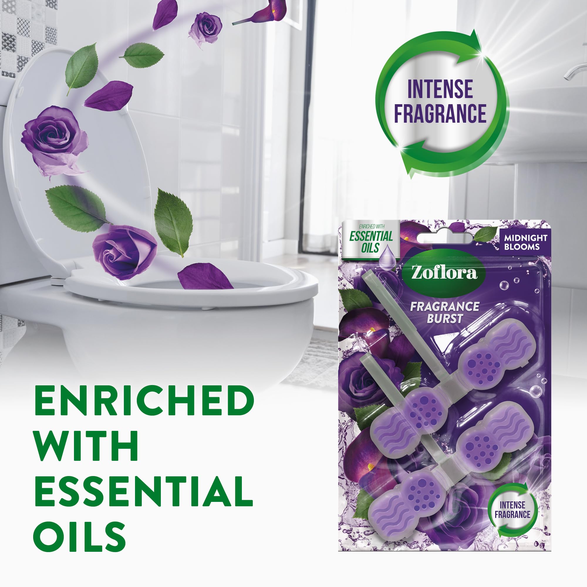 Zoflora Midnight Blooms Toilet Rim Blocks (Pack of 2) - Continuous Freshness with Essential Oils 5