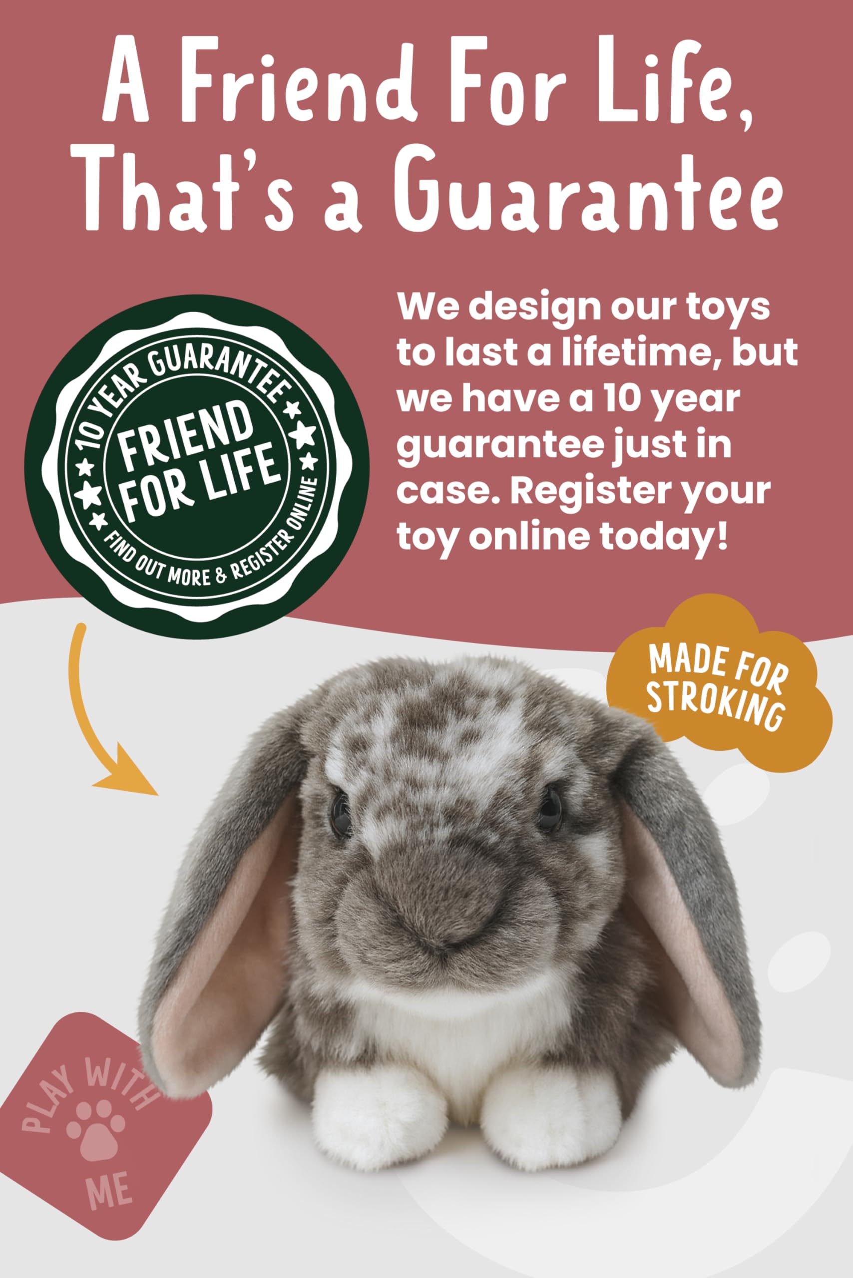 Living Nature Grey Dutch Lop Eared Rabbit Plush Toy - 26cm Fluffy Stuffed Animal for Kids & Collectors 6