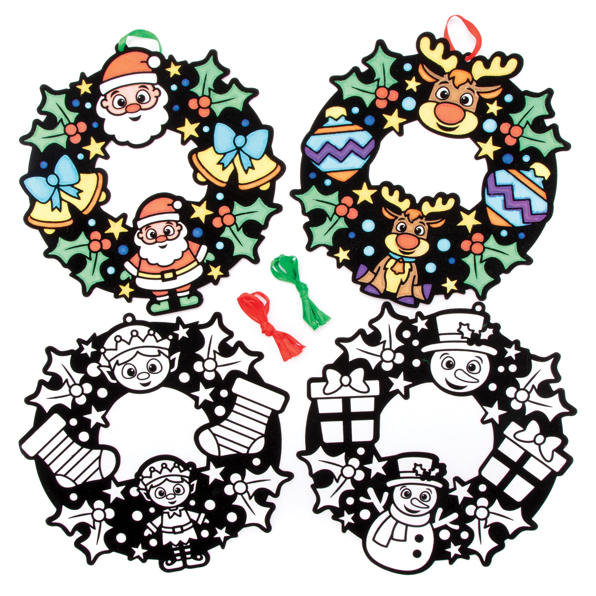 Baker Ross Christmas Colour In Wreaths - Pack of 8 Craft Kit for Kids