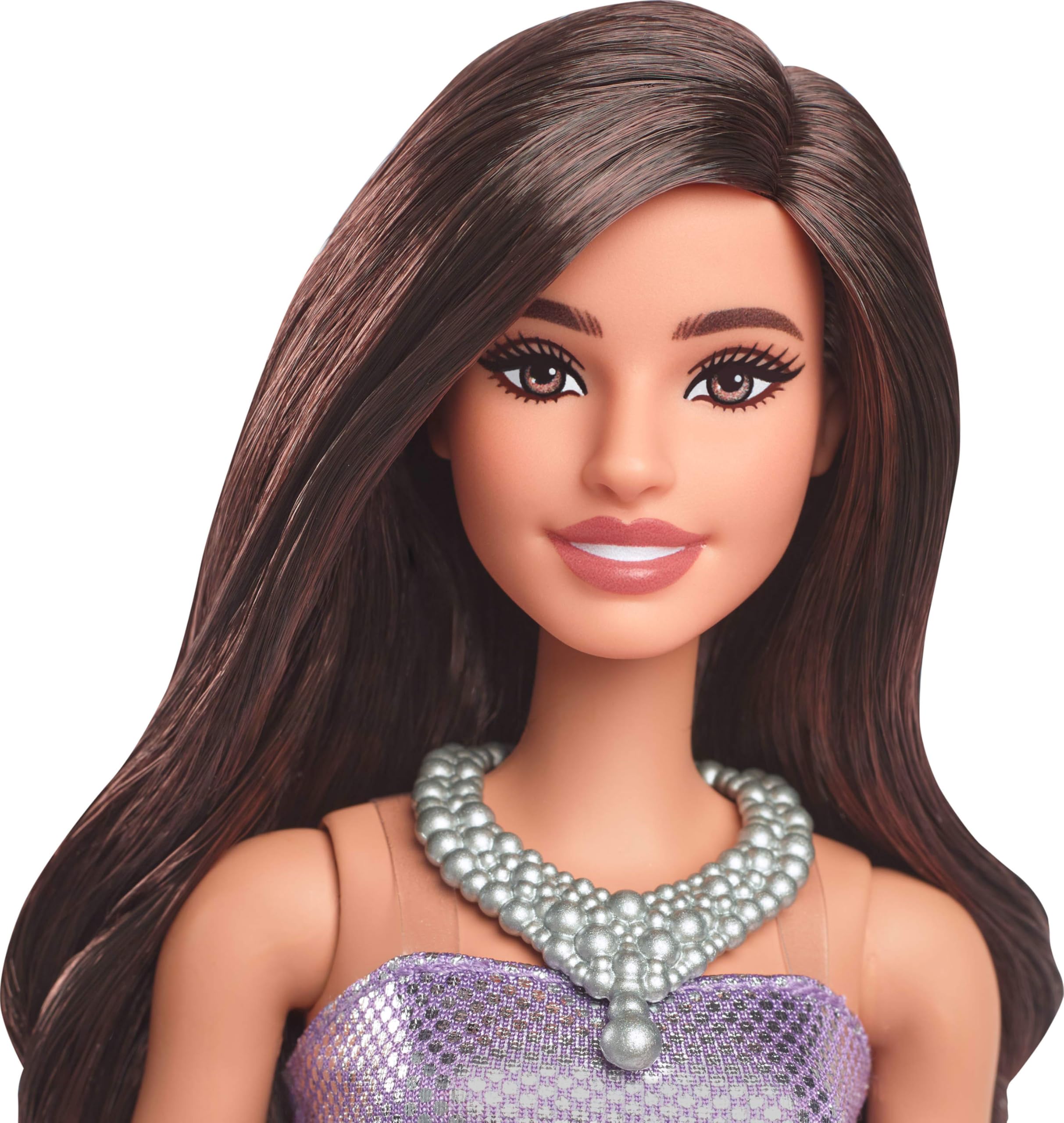 Barbie Fashionistas Doll #234 - Purple Sequined Bubble Dress with Brown Wavy Hair, HYT92 4