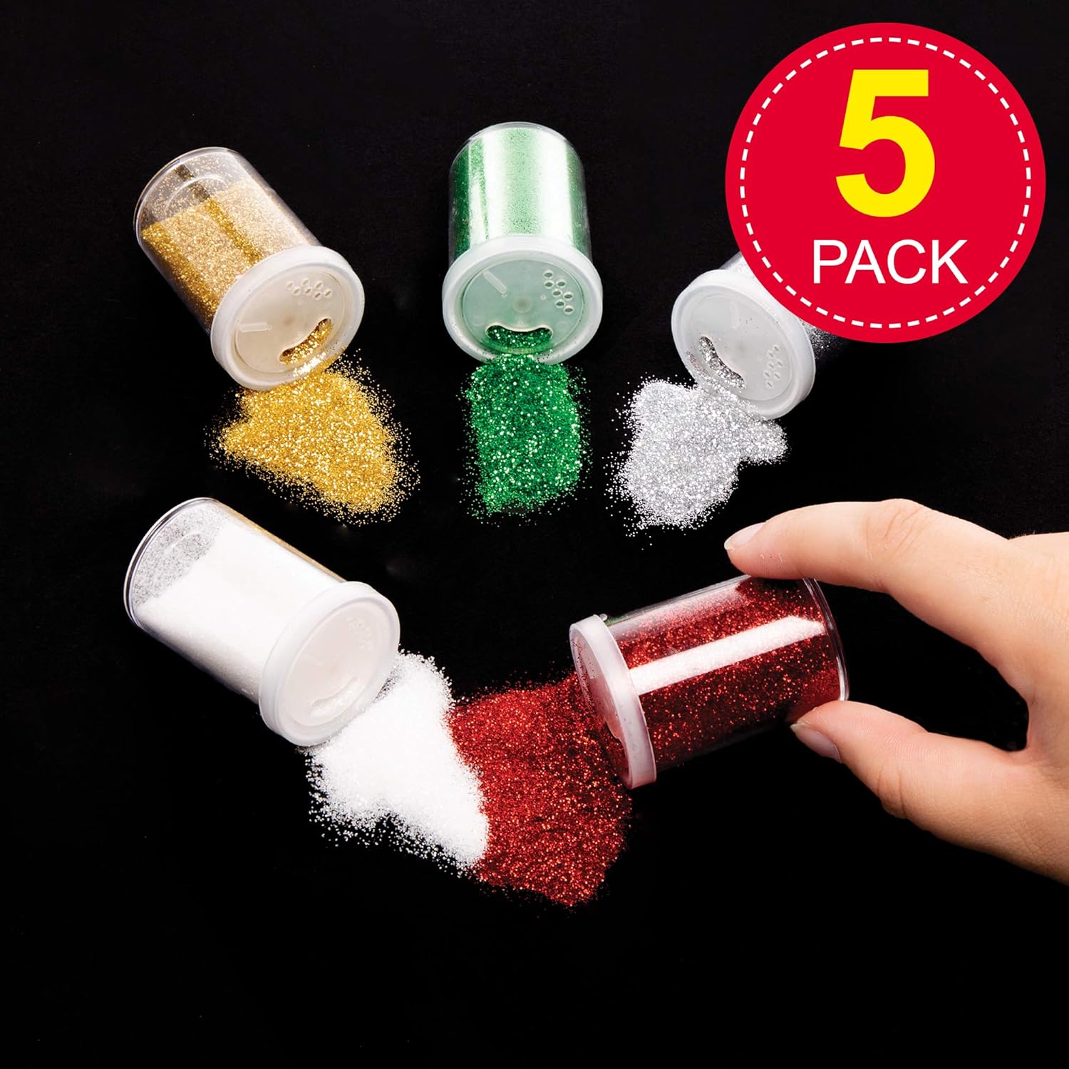 Baker Ross AW922 Christmas Glitter Shakers - Festive Arts & Craft Supplies (Pack of 5)