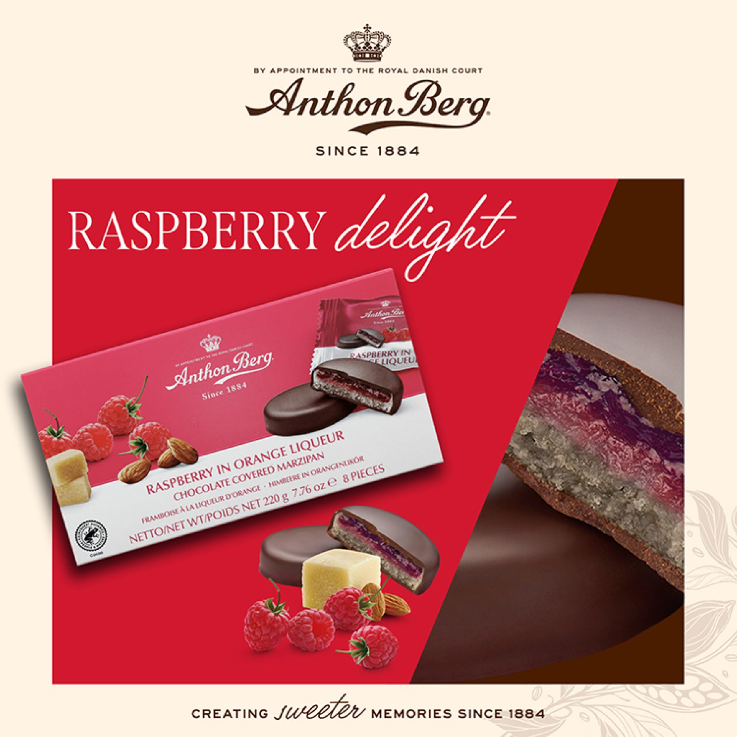 Anthon Berg Dark Chocolate Covered Marzipan Treats with Raspberry and Orange Liqueur - 220g 5
