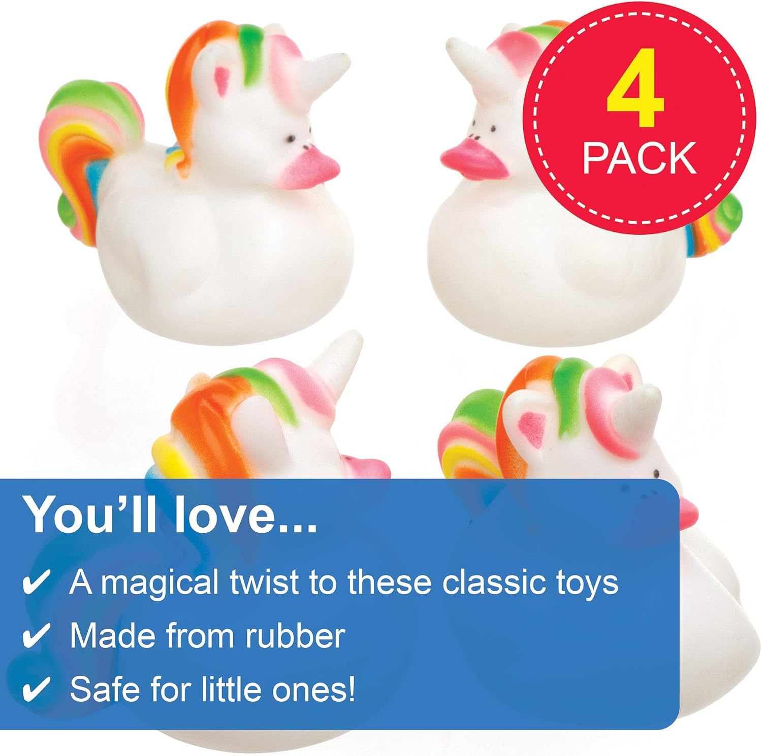 Baker Ross Rainbow Unicorn Rubber Ducks - Bath Toys for Kids, Party Bag Fillers (Pack of 8) 6
