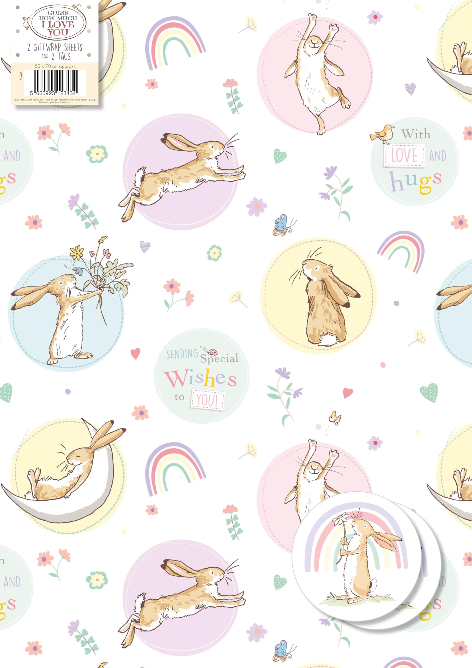 Guess How Much I Love You - Bunny Theme Gift Wrapping Paper with Tags | 2 Sheets