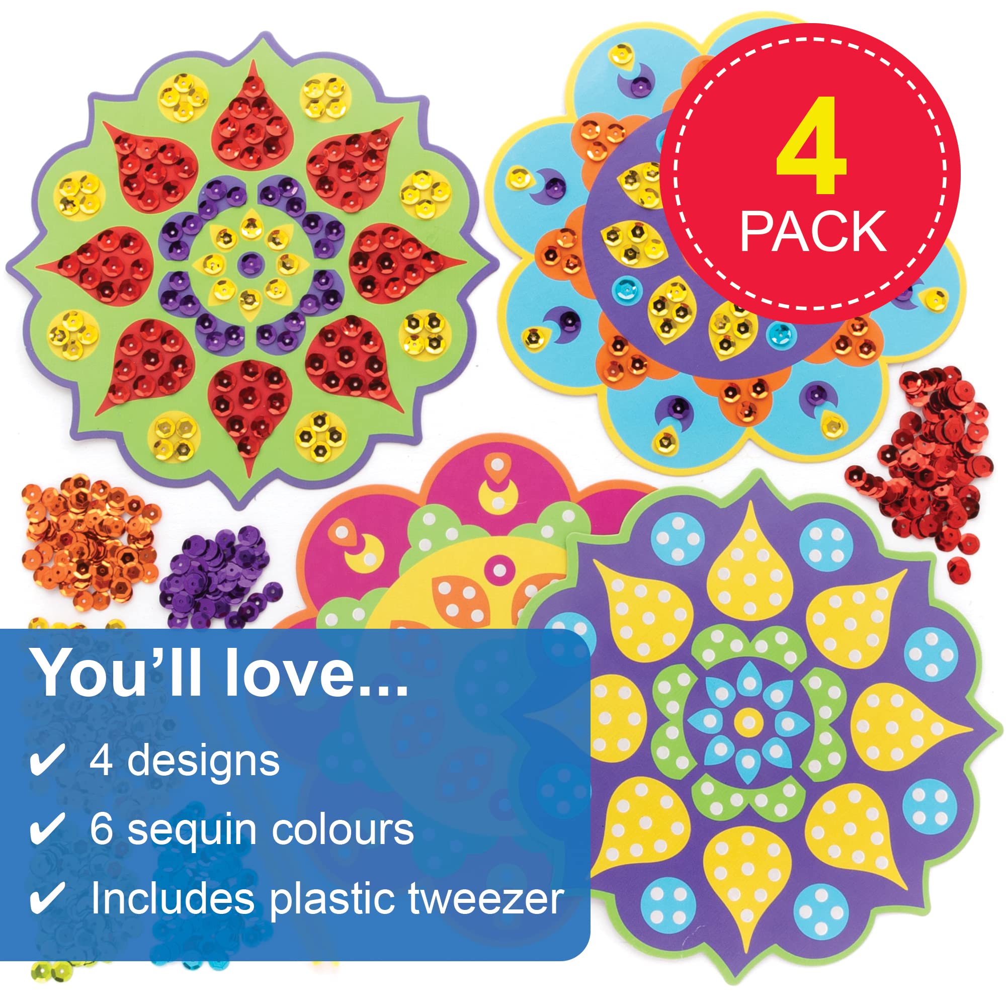 Baker Ross FE840 Rangoli Sequin Craft Kits - Pack of 4 Assorted Designs 4