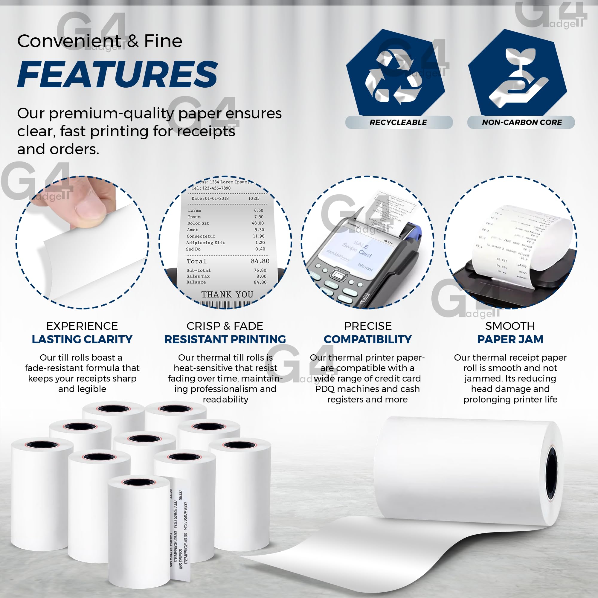 G4GADGET Thermal Paper Till Rolls - 20 Rolls, 57mm x 40m for Cash Registers & Credit Card Machines 4