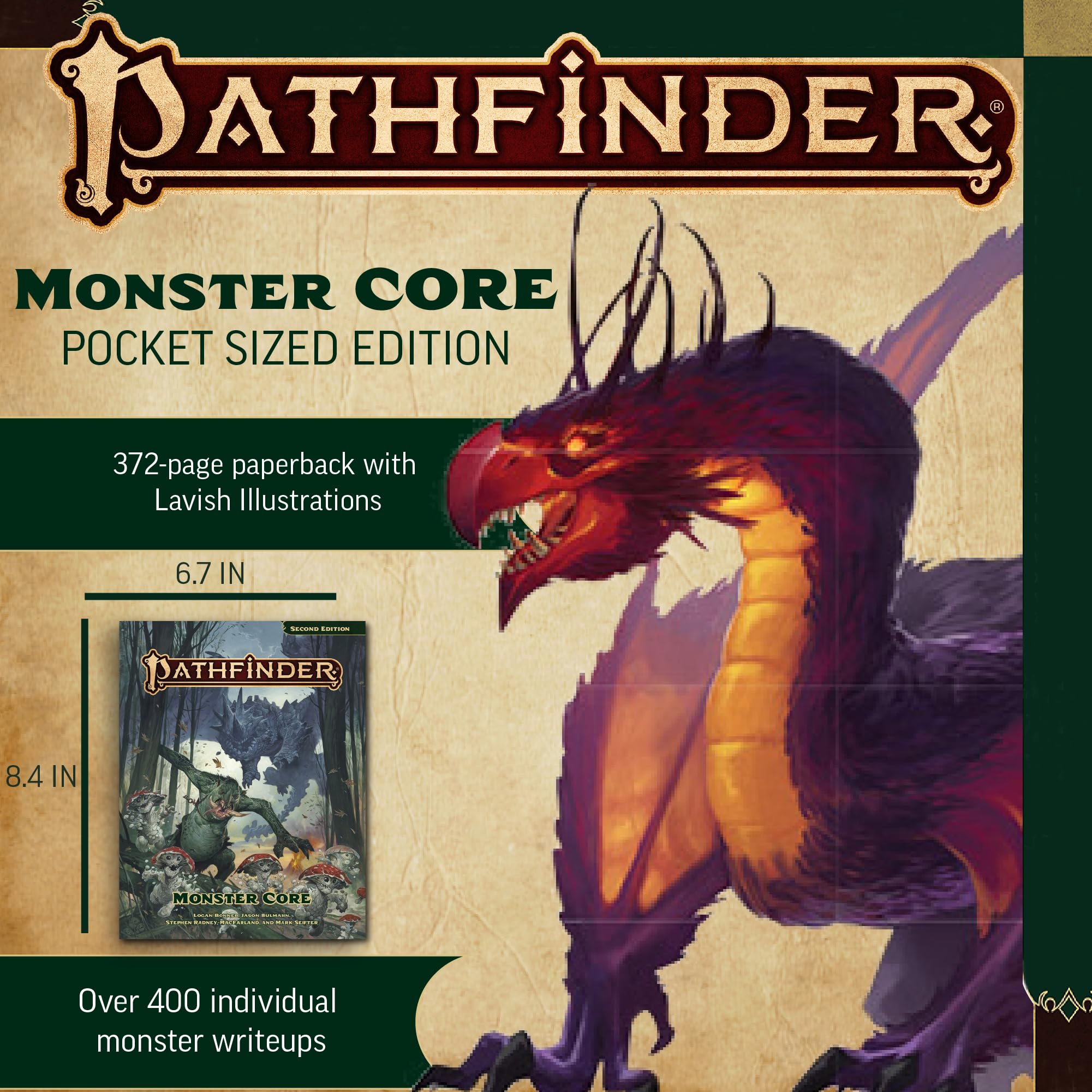 Paizo Pathfinder Monster Core Pocket Edition (P2) RPG Rulebook | 400+ Monsters | Ages 16+