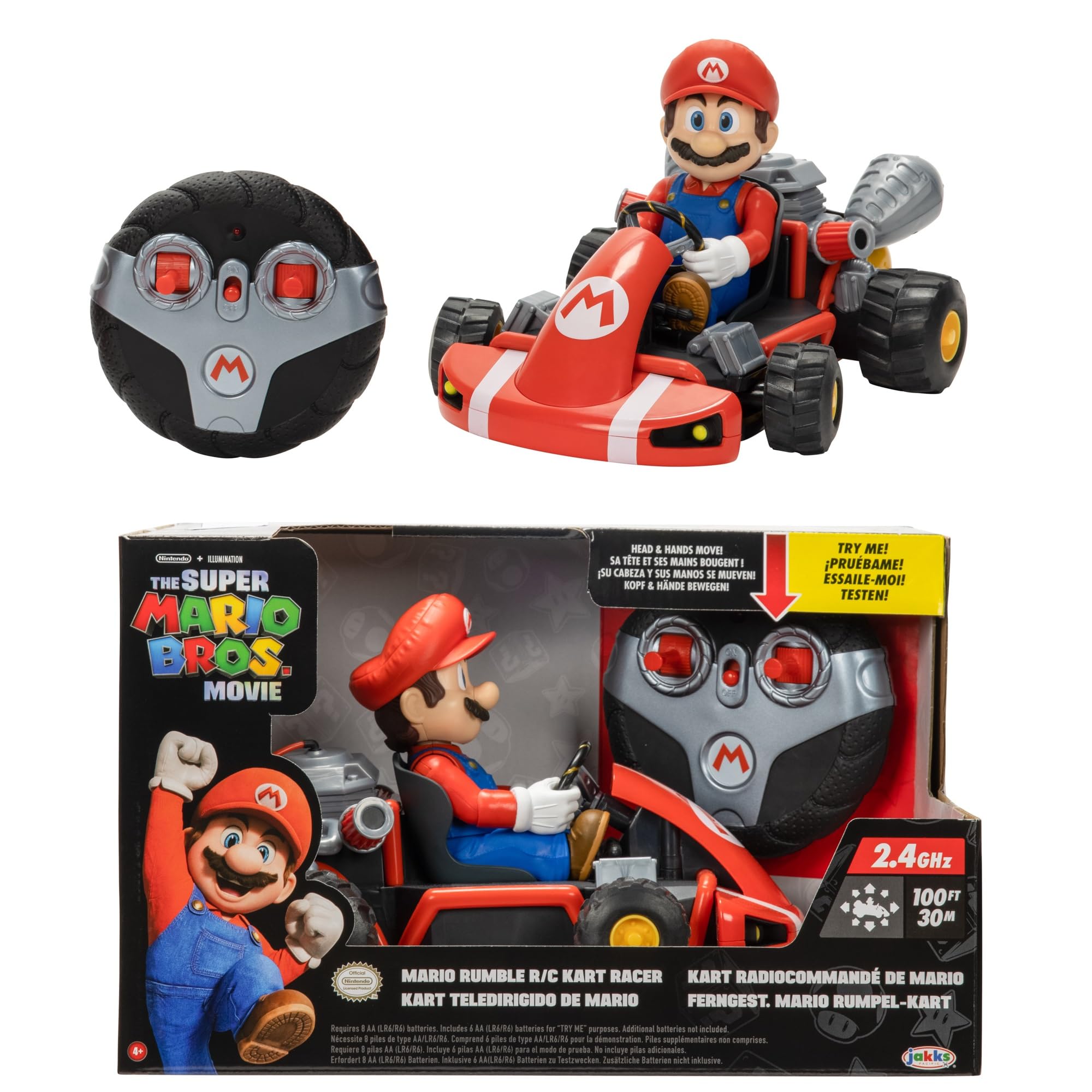 THE SUPER MARIO BROS. MOVIE R/C Car - Full Function 2.4GHz | 100ft Range | Mario Figure Moves | Flashing Light 1
