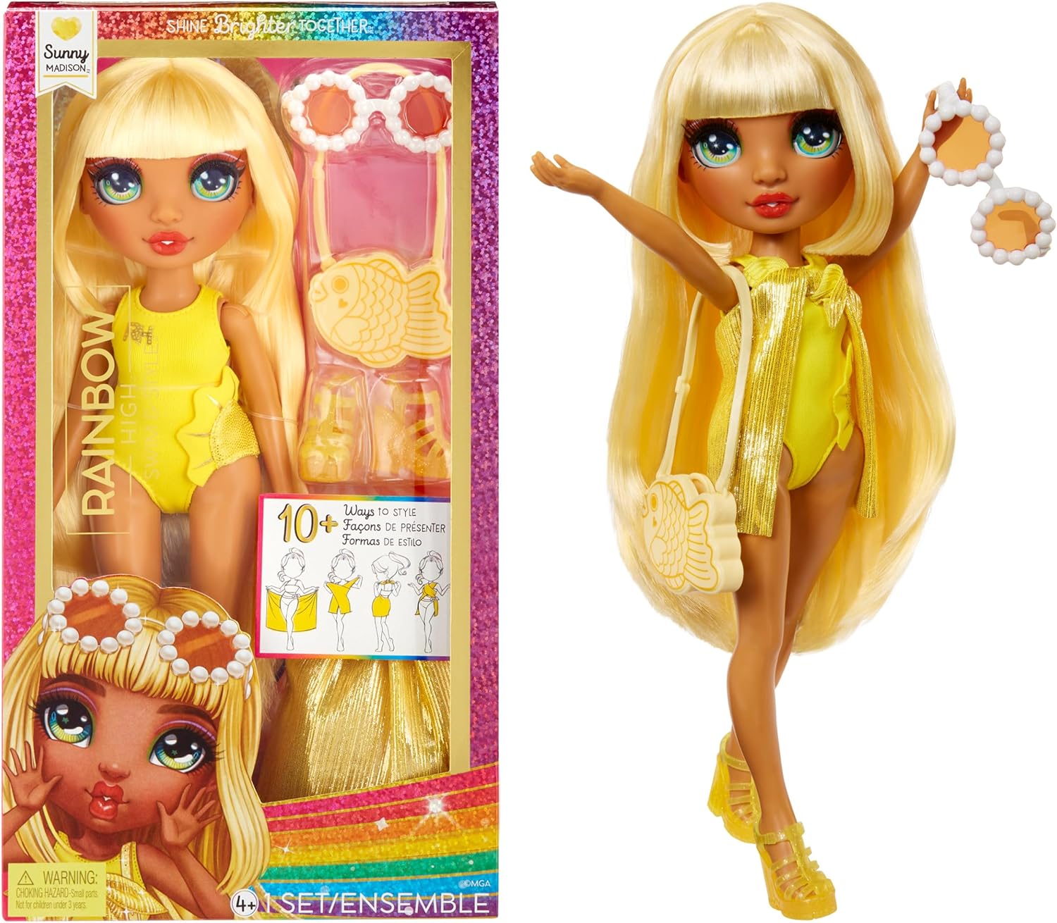 Rainbow High Swim & Style - Sunny (Yellow) - 28 cm Doll with Shimmery Wrap
