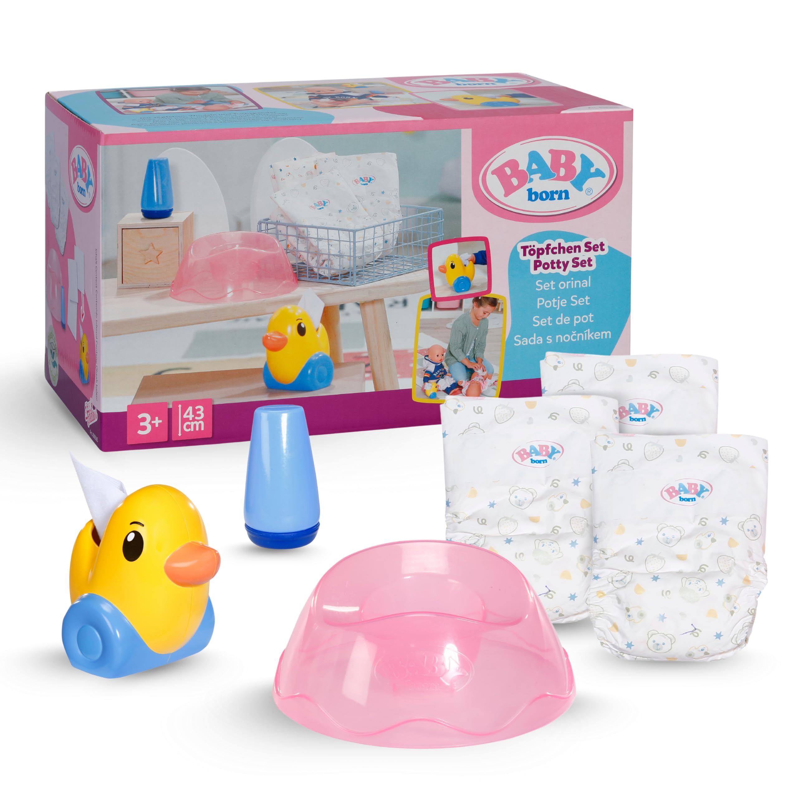 BABY born Potty Set - Includes Diapers, Cream Jar & Duck Berta Tissue Dispenser | Pink Plastic 1