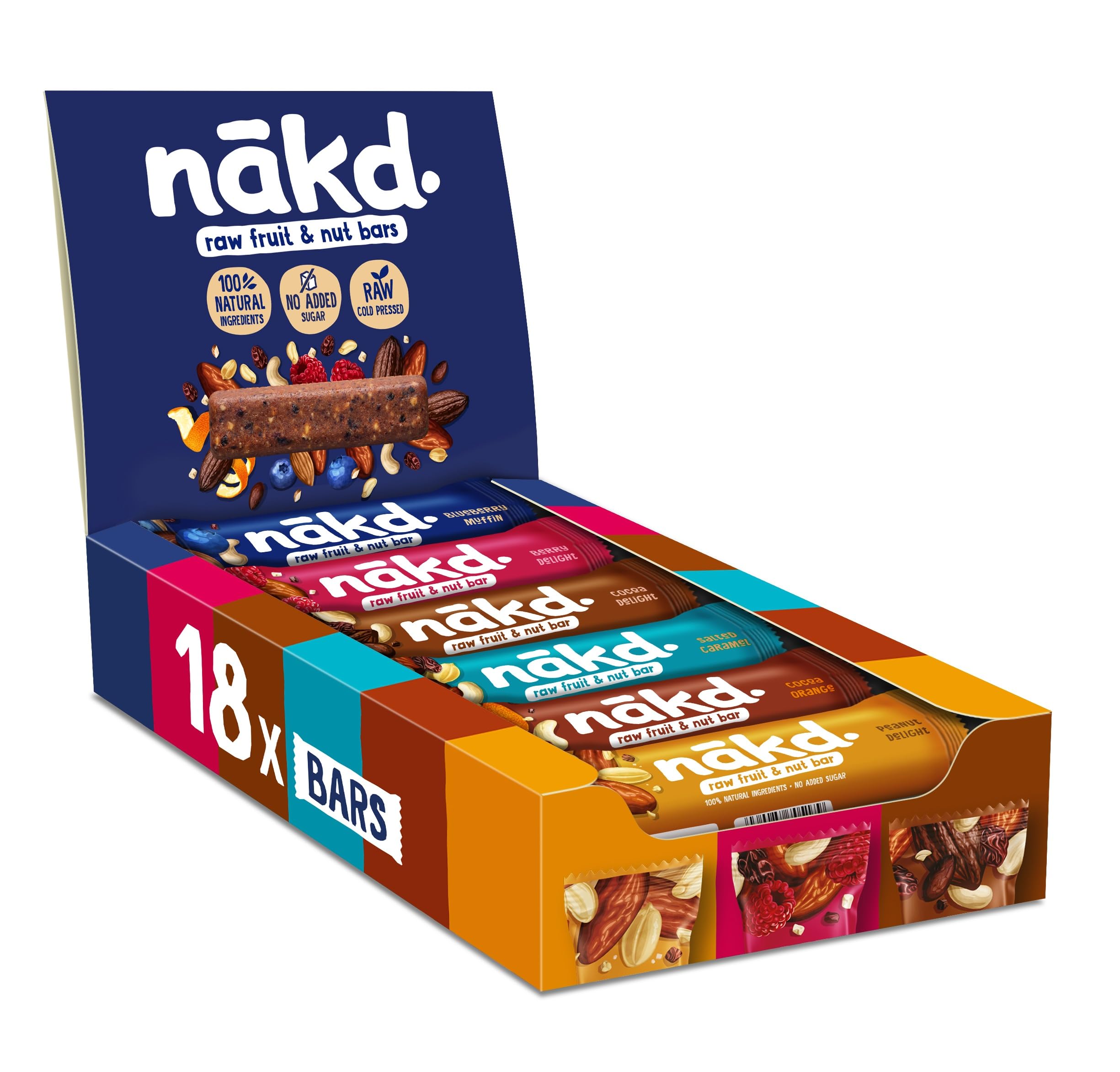 Nakd Raw Fruit & Nut Bar Variety Pack - 18 x 35g - Vegan, Gluten-Free, No Added Sugar