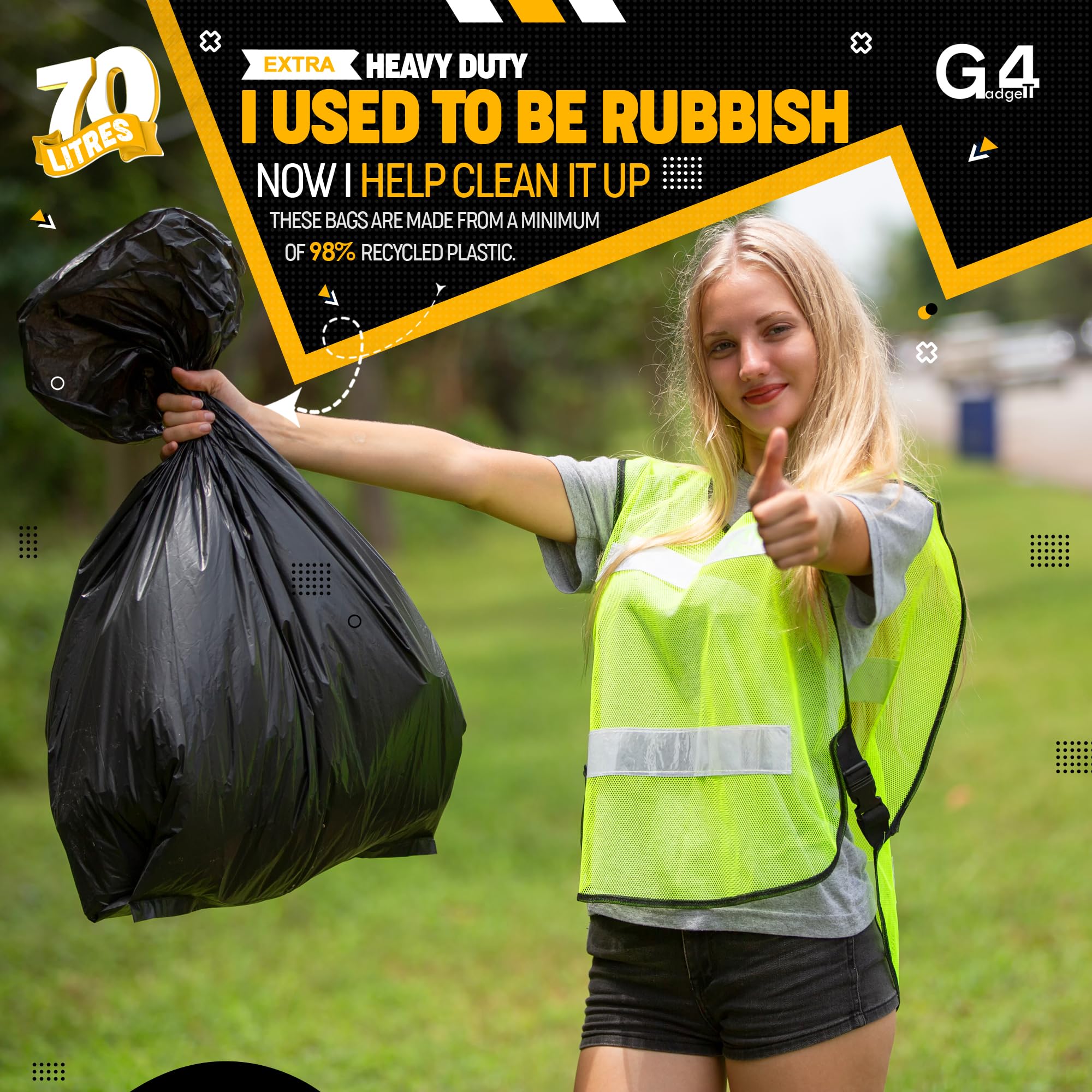 G4GADGET 70L Bin Bags (10 Pack) - Heavy Duty Black Refuse Sacks, Tear & Leak-Resistant Waste Bags 3
