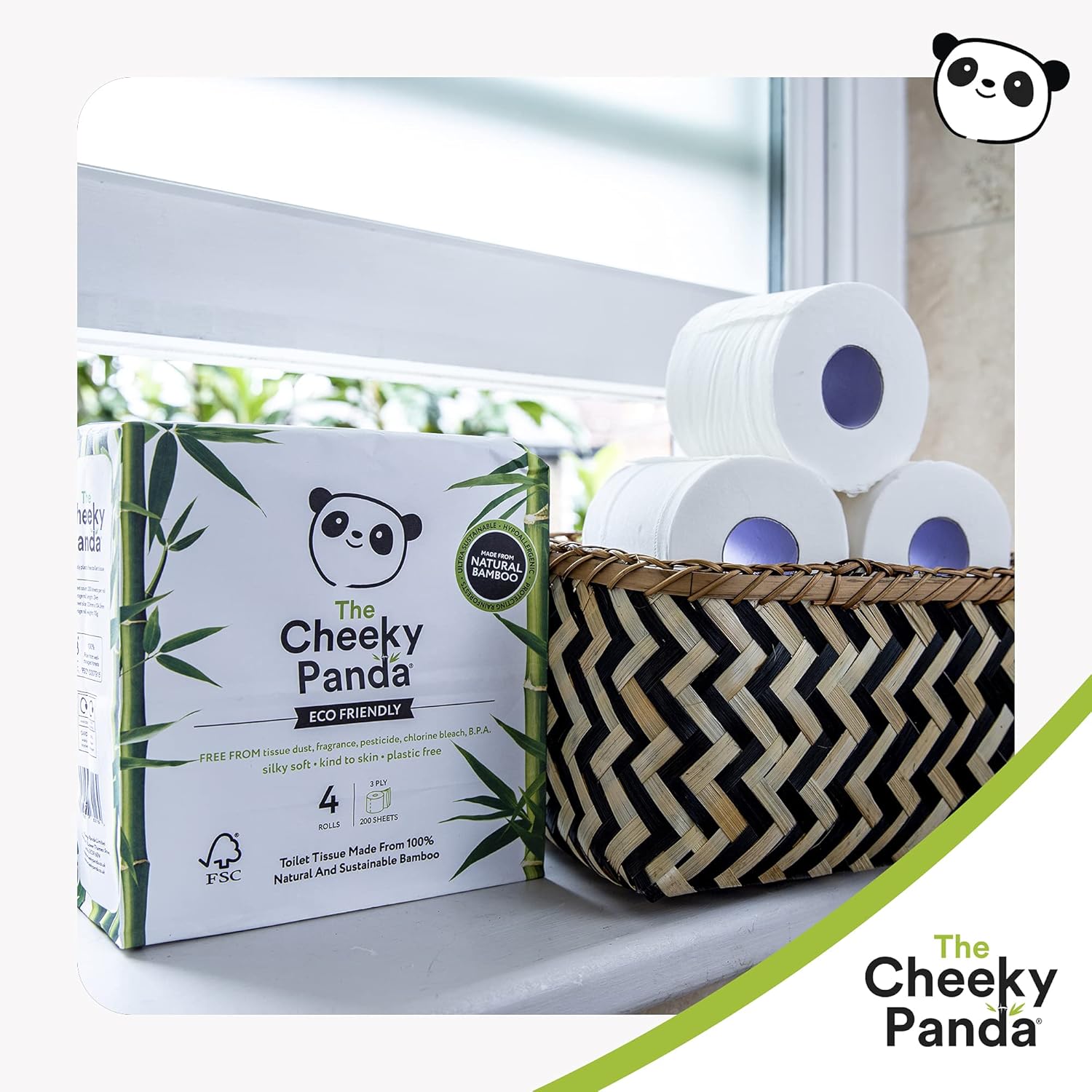 The Cheeky Panda - Bamboo Toilet Tissue Paper (Pack of 4 Rolls, 3-Ply, 200 Sheets) 8