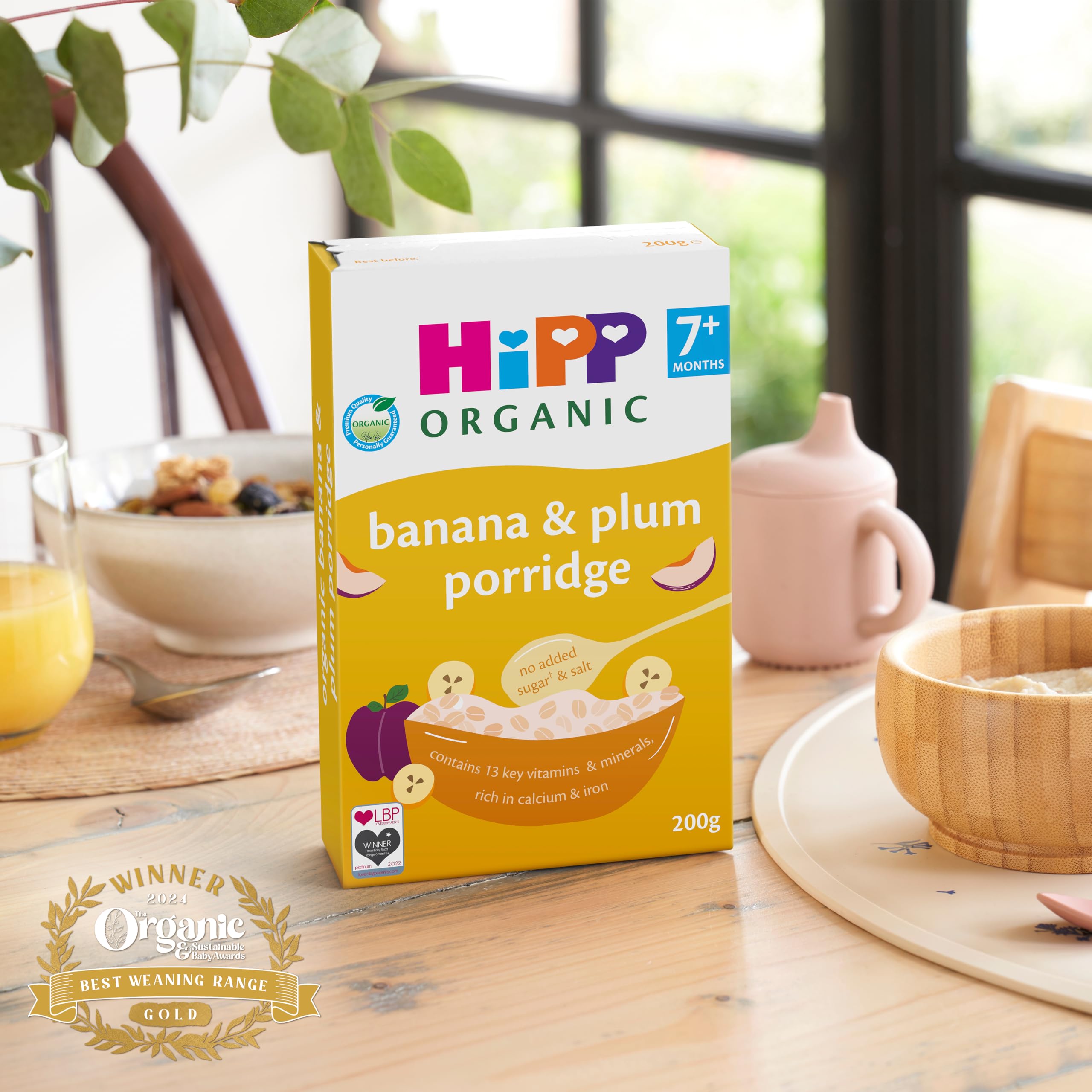 HiPP Organic Banana & Plum Porridge - 7+ Months, 200g (Pack of 4) | Rich in Iron & Calcium 2