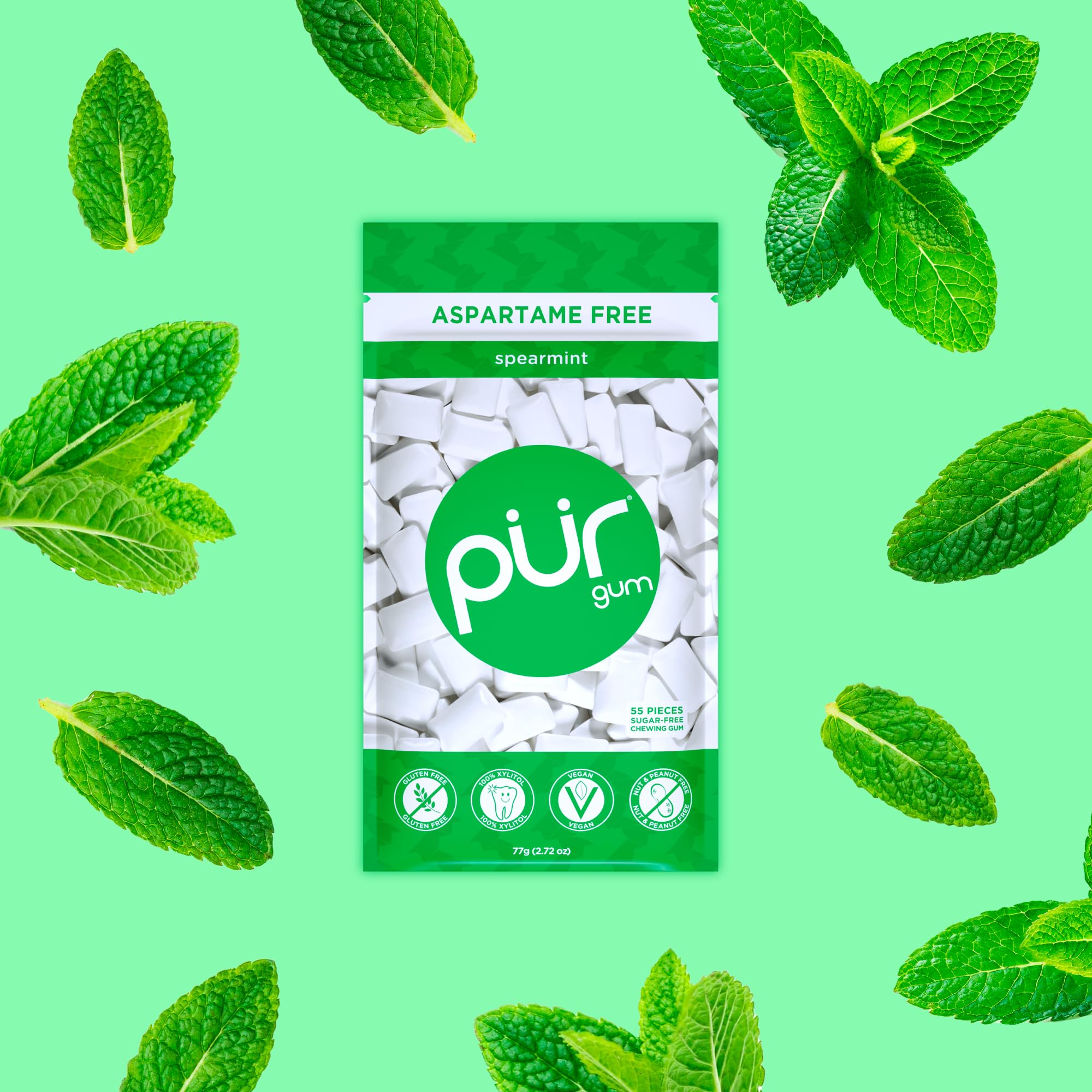 PUR - Spearmint Sugar-Free Chewing Gum (231g, Pack of 3) 6