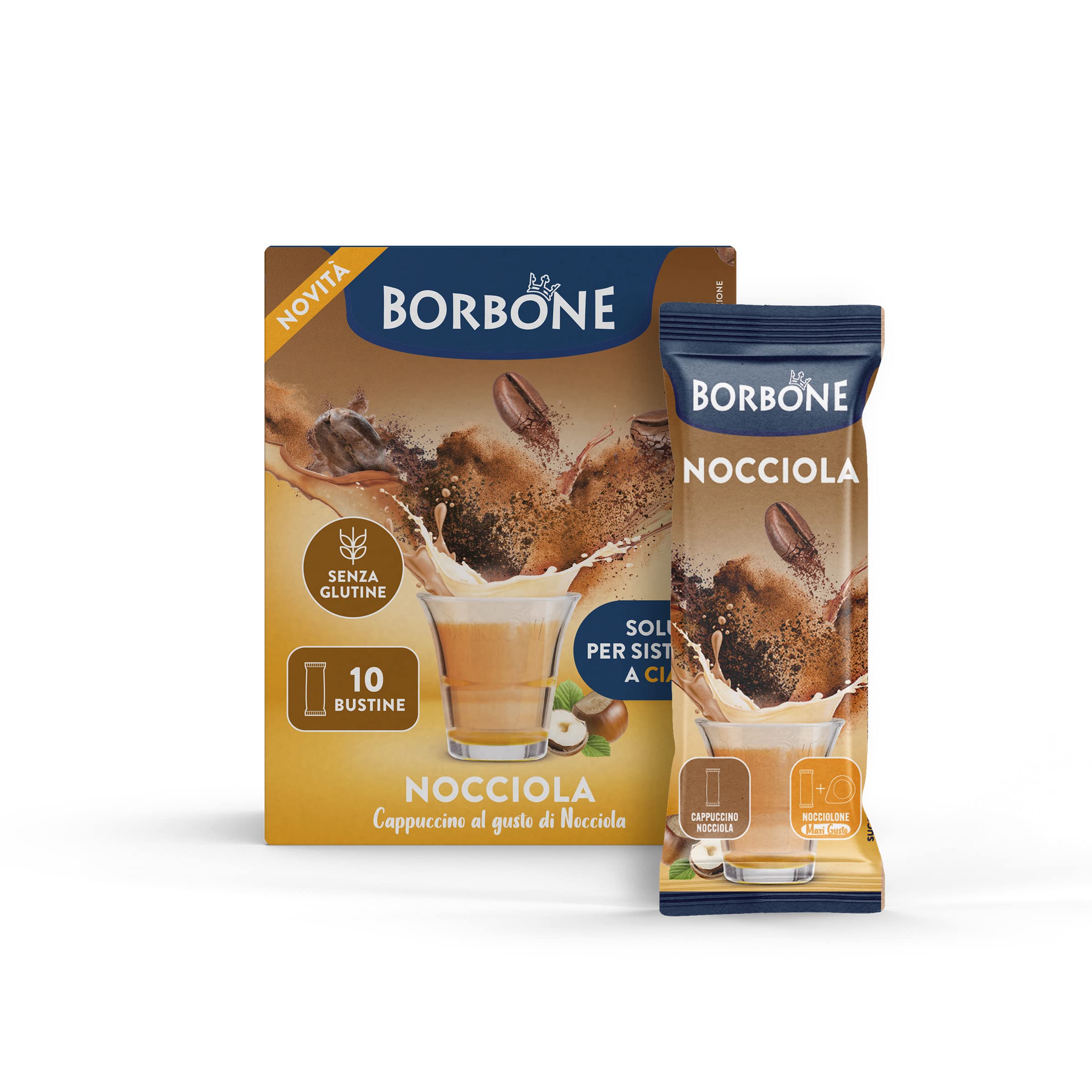 Caffè Borbone Hazelnut Sticks, 80 Sticks (8 x 10) - Instant Hazelnut Cappuccino for Pod Systems