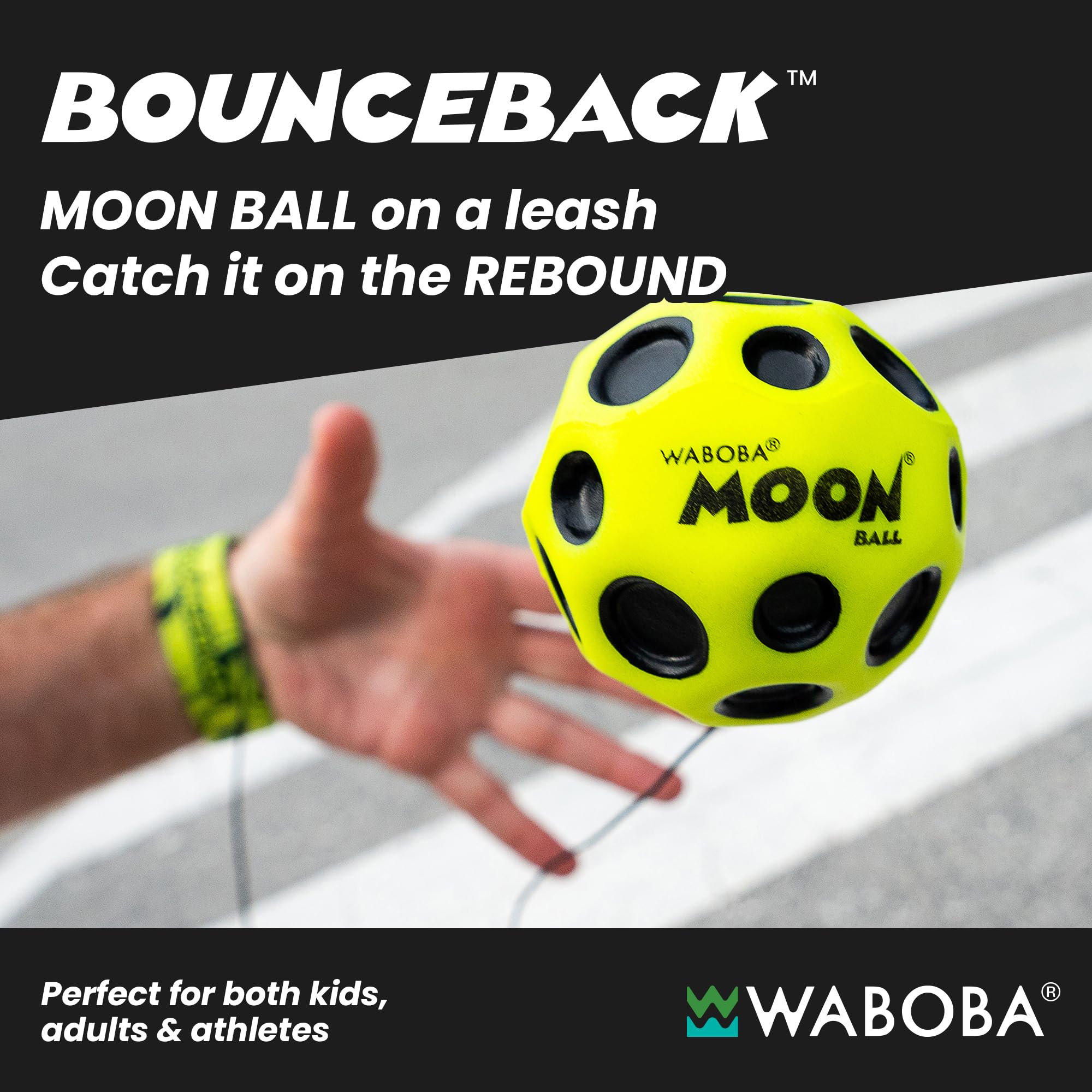 Waboba Bounceback x Returning Moon Ball - High-Bouncing Action | Yellow | 60 mm