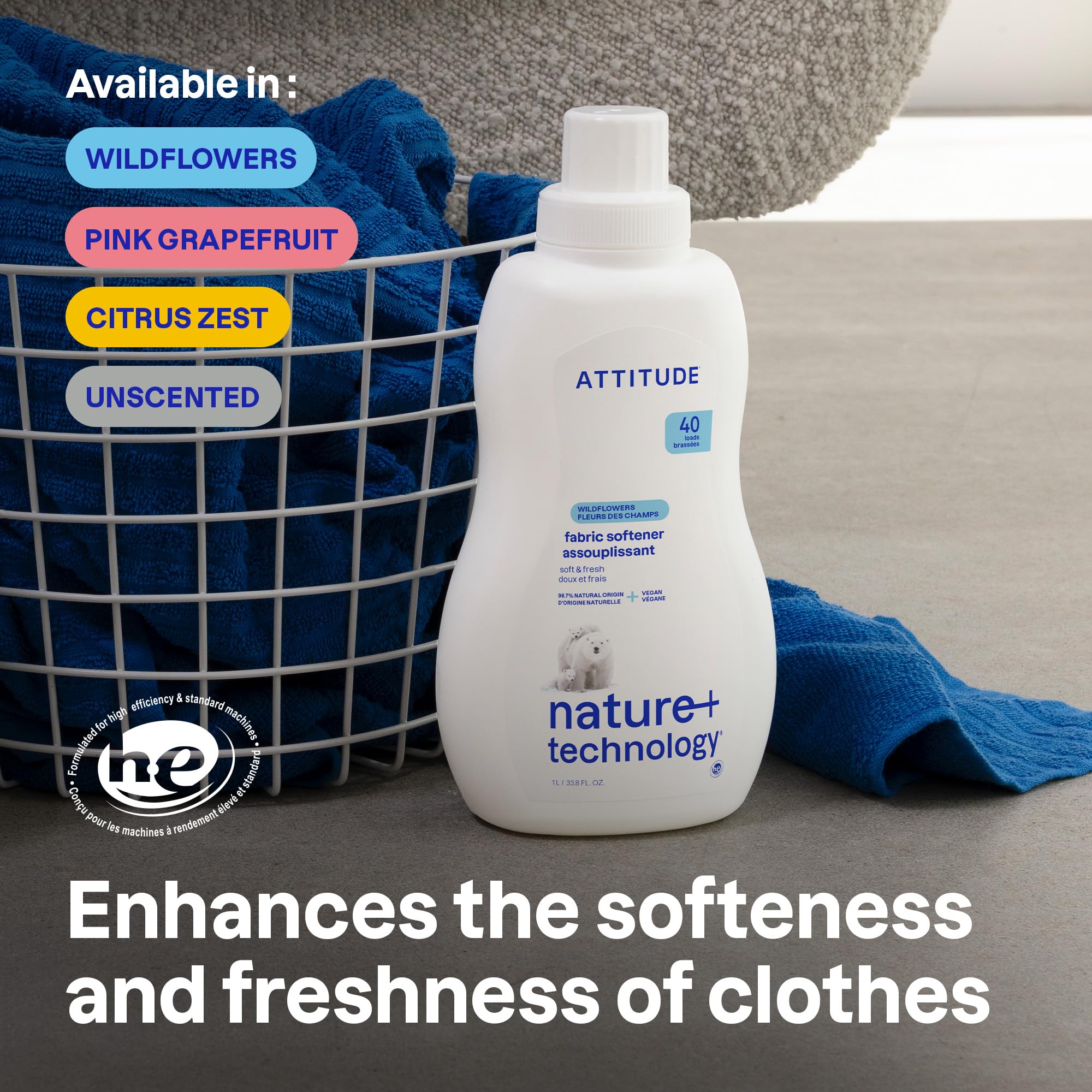 ATTITUDE - Liquid Fabric Softener, Plant-Based & Vegan, HE Compatible, Citrus Zest, 1.07 kg 6