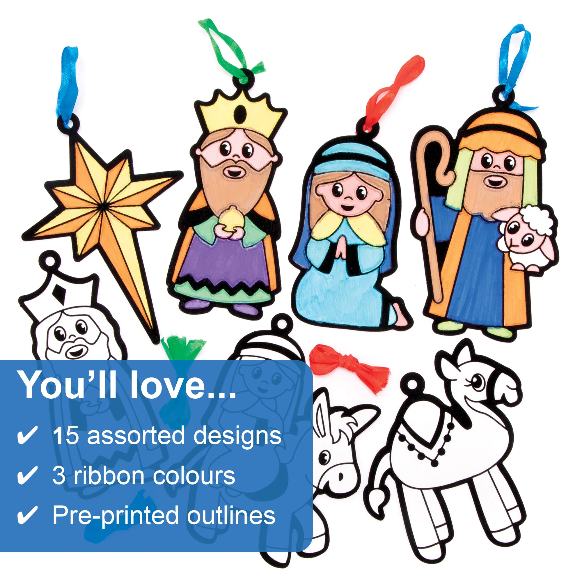 Baker Ross Nativity Colour In Decorations - Pack of 15 Christmas Craft Kit for Kids 5