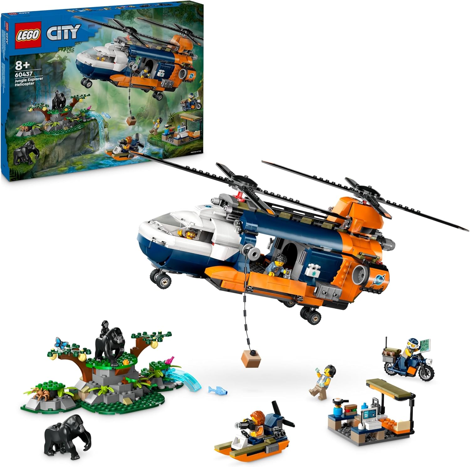LEGO City Jungle Explorer Helicopter at Base Camp - Building Toy Playset for Kids 8+