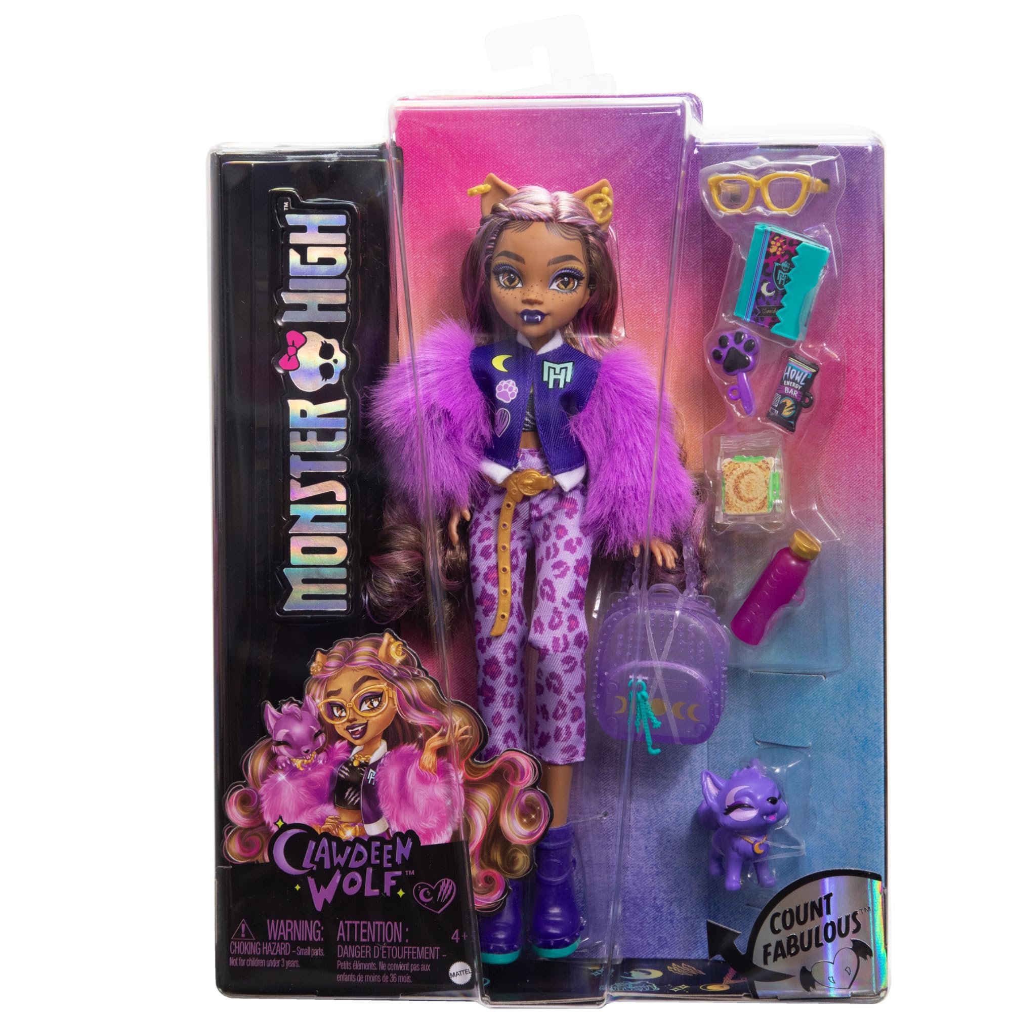 Monster High Clawdeen Wolf Doll with Pet Crescent and Accessories | 6-inch Plastic Doll | Ages 4+ 6