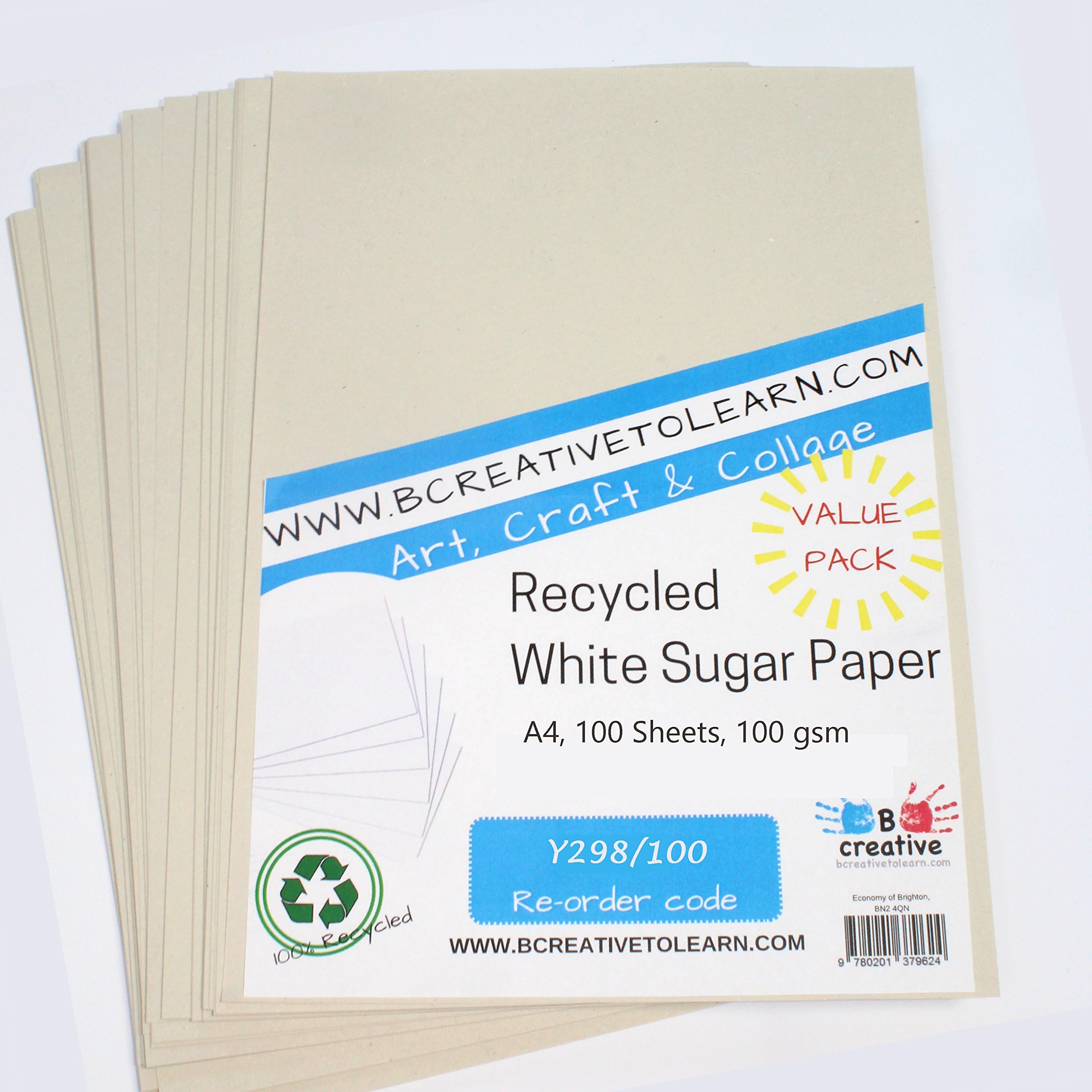 Be Creative A4 Recycled White Sugar Paper - 100gsm | 100 Sheets | 210mm x 297mm 3