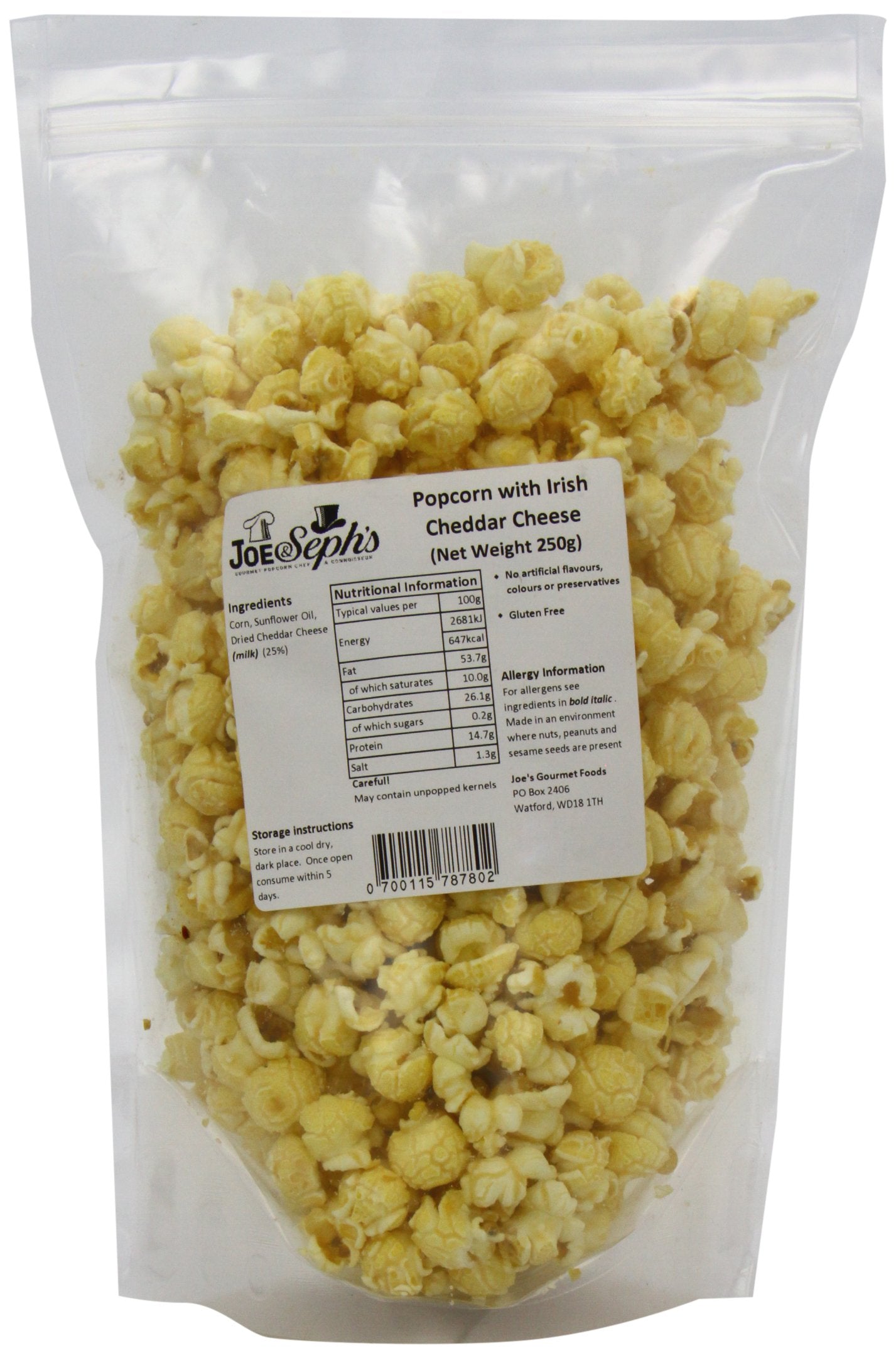 Joe & Seph's Mature Cheddar Cheese Popcorn (250g) - Great Taste Award Winner, Handmade in UK