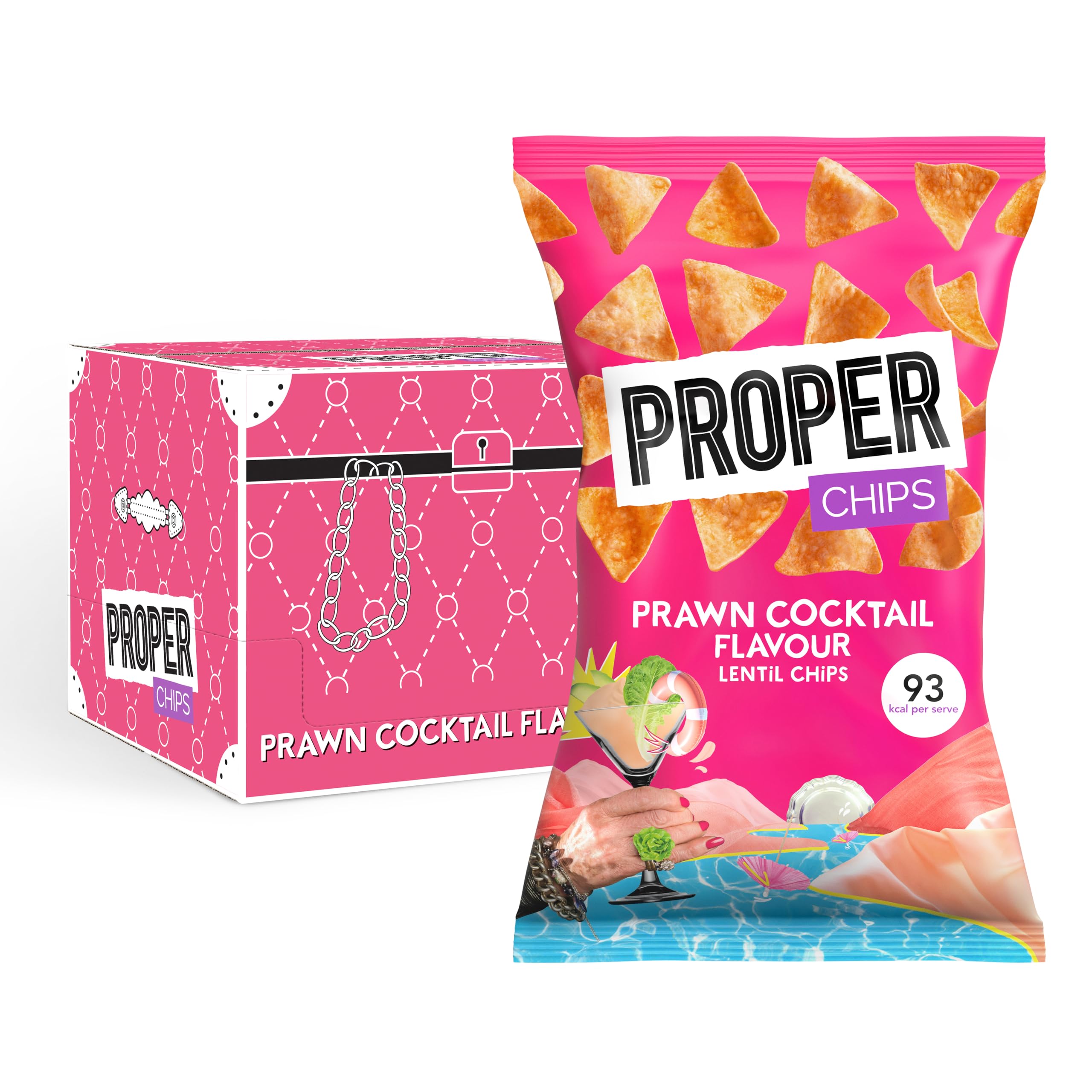 PROPER Prawn Cocktail Lentil Chips - Protein Rich Snack | Vegan & Gluten-Free | 8 x 85g Pack 1