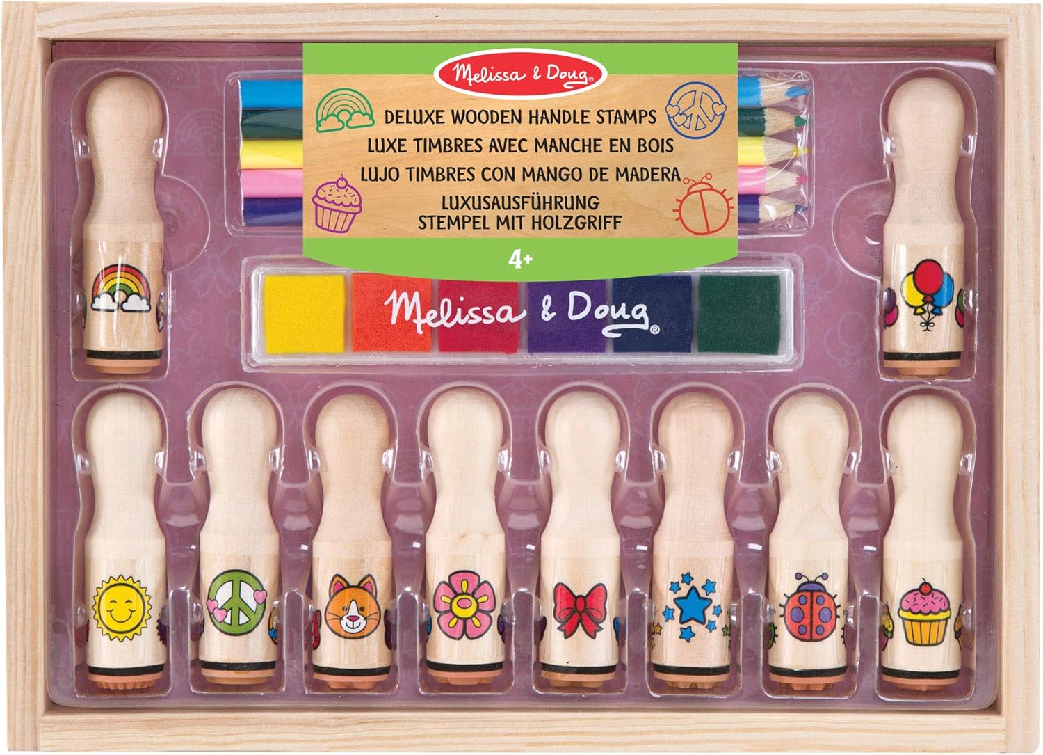 Melissa & Doug Wooden Handle Stamps - Deluxe Stamp Set for Kids 4-8