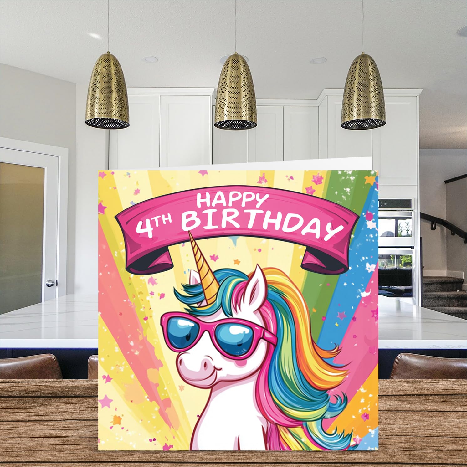 Stuff4 Girls 4th Birthday Card - Cool Unicorn Sunglasses | 145mm x 145mm | 300gsm 3