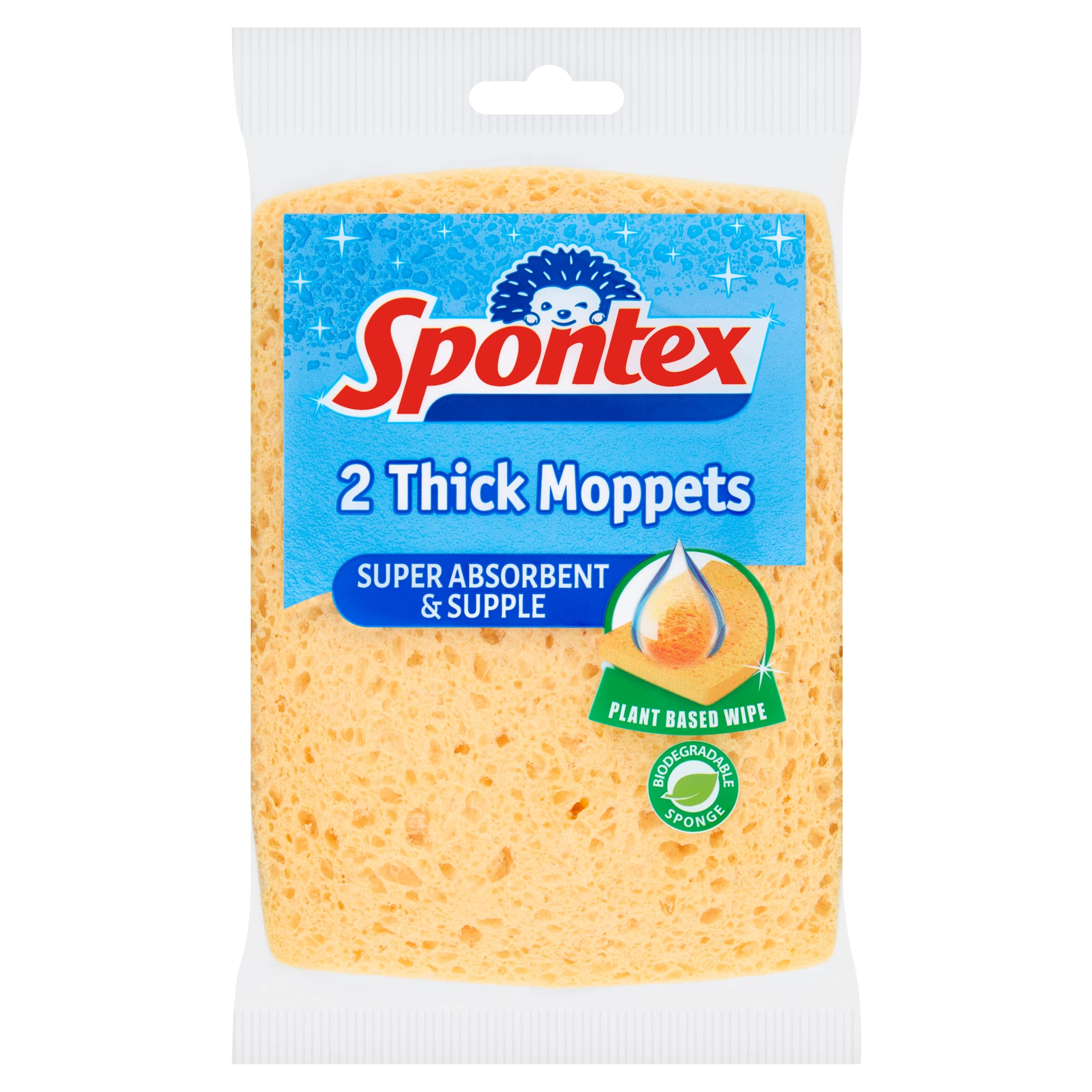 Spontex Thick Moppets 2 Pack - Extra Thick Biodegradable Sponge Wipes 8