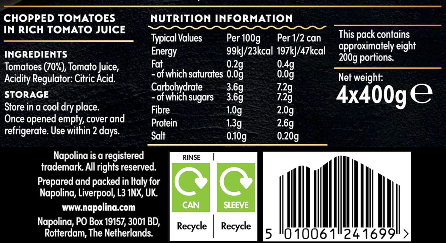 Napolina Chopped Tomatoes, 4 x 400g 5